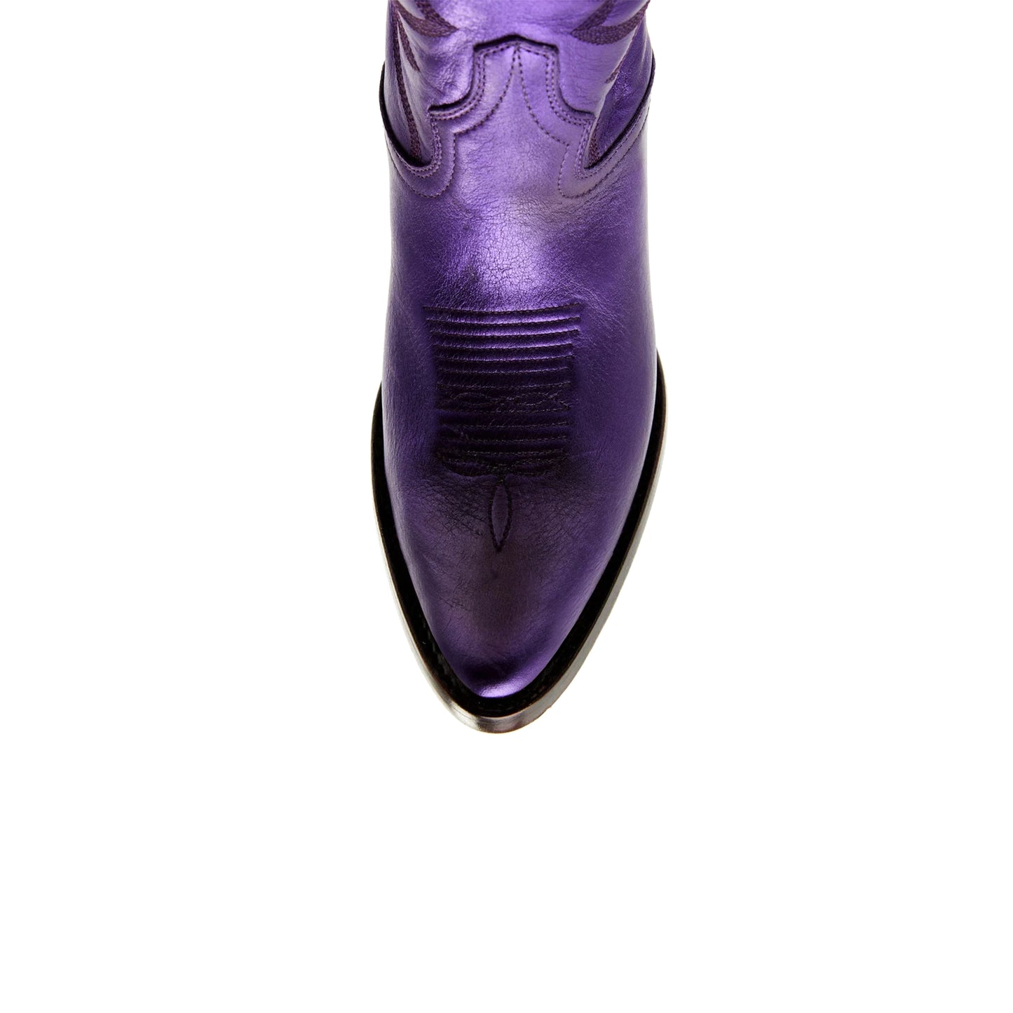 Metallic Purple Almond-Toe Embroidery Ankle Cowgirl Boots