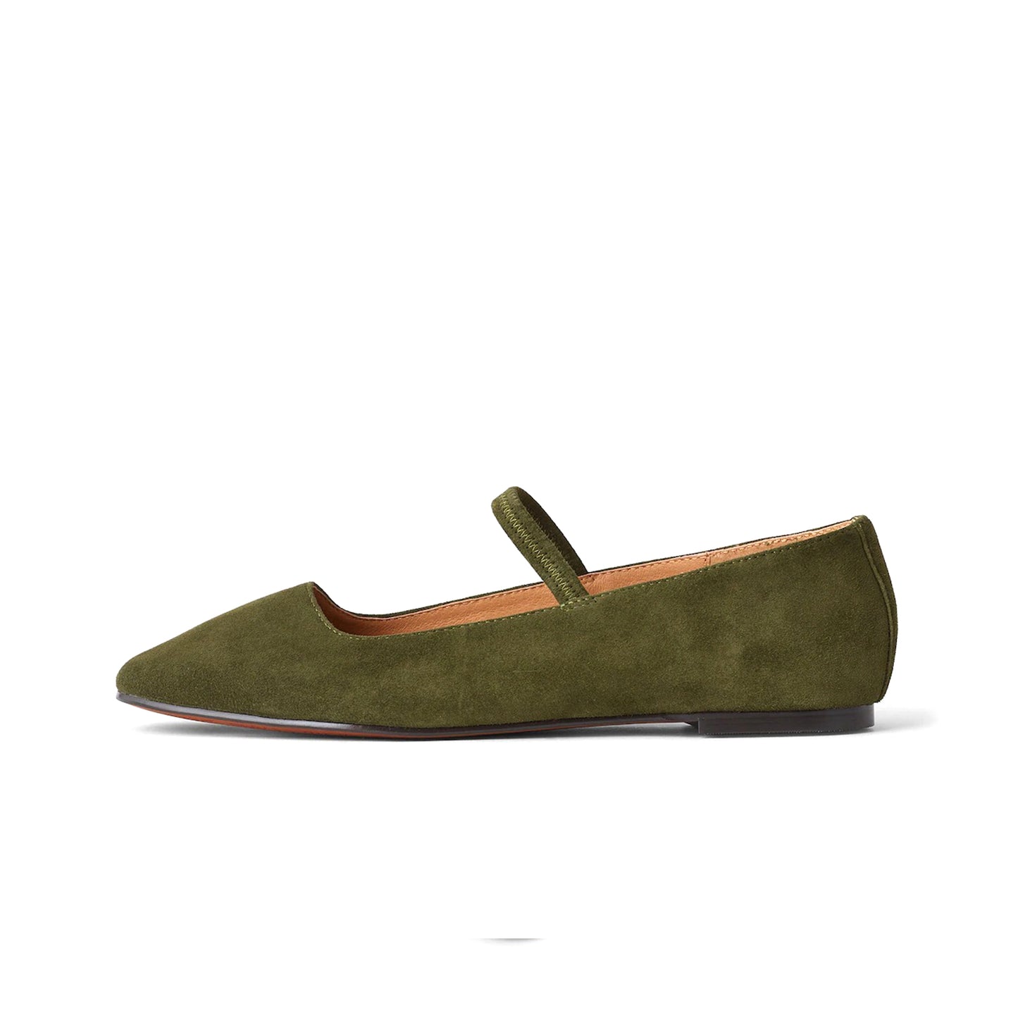 Loden Faux Suede Square-Toe Bridge Strap Slip-On Flats