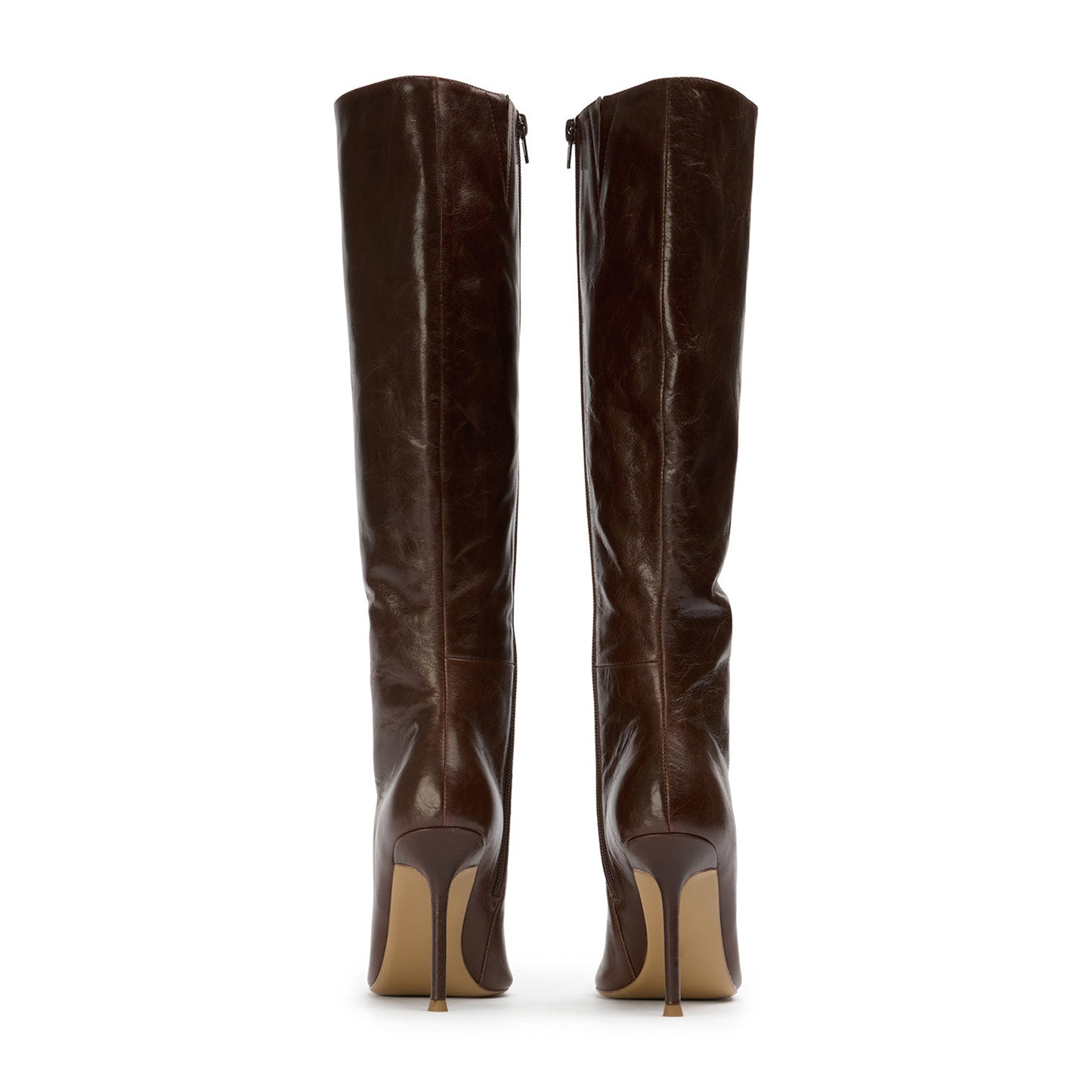 Vintage Chocolate Pointed-Toe Full-Zip Sleek Knee High Stiletto Boots