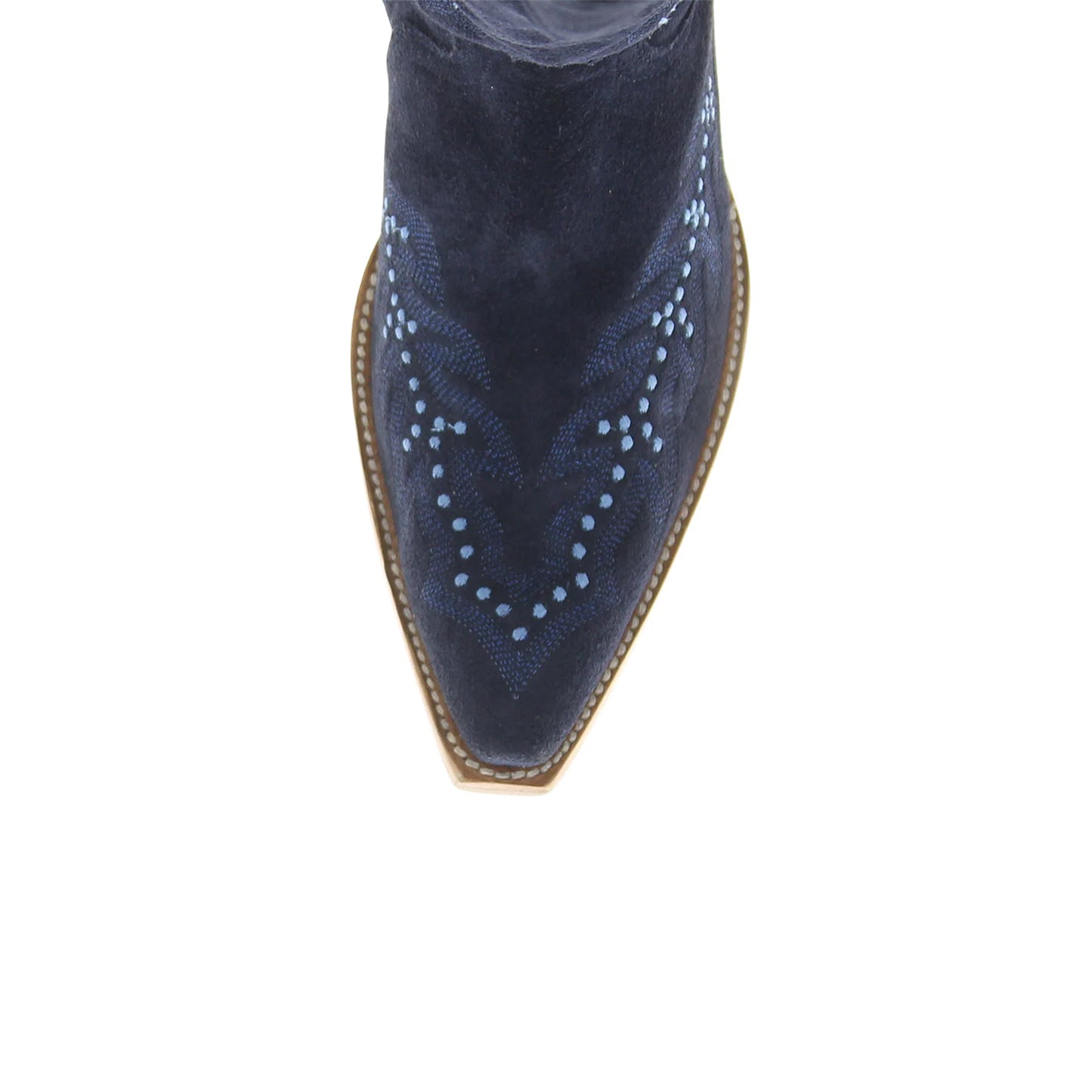 Dark Blue Faux Suede Snip-Toe Half-Zip Embroidery Knee High Cowgirl Boots