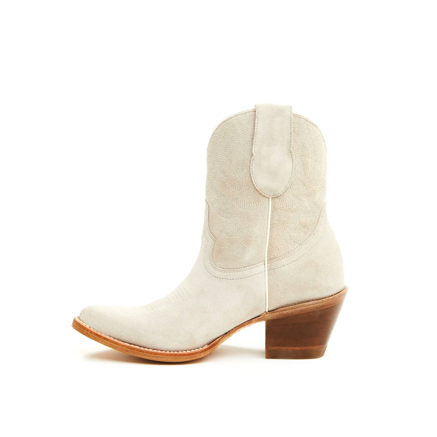 Ivory Faux Suede Almond-Toe Embroidery Ankle Cowgirl Boots