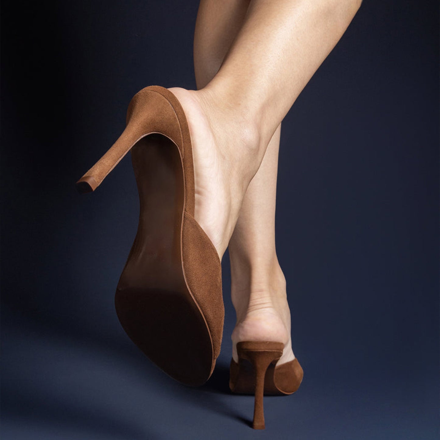 Brown Faux Suede Round-Toe Backless High Stiletto Heels