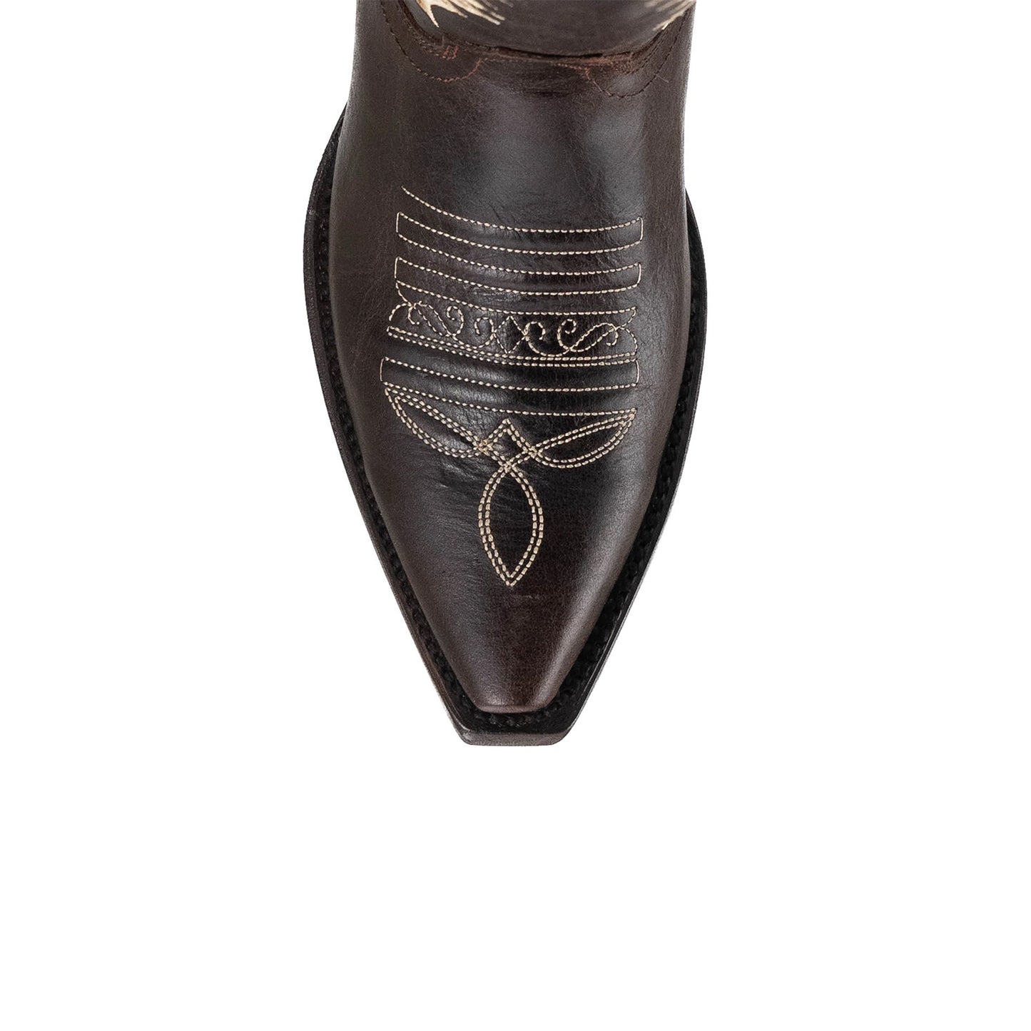 Dark Brown Snip-Toe Embroidery Wide Calf Knee High Cowgirl Boots