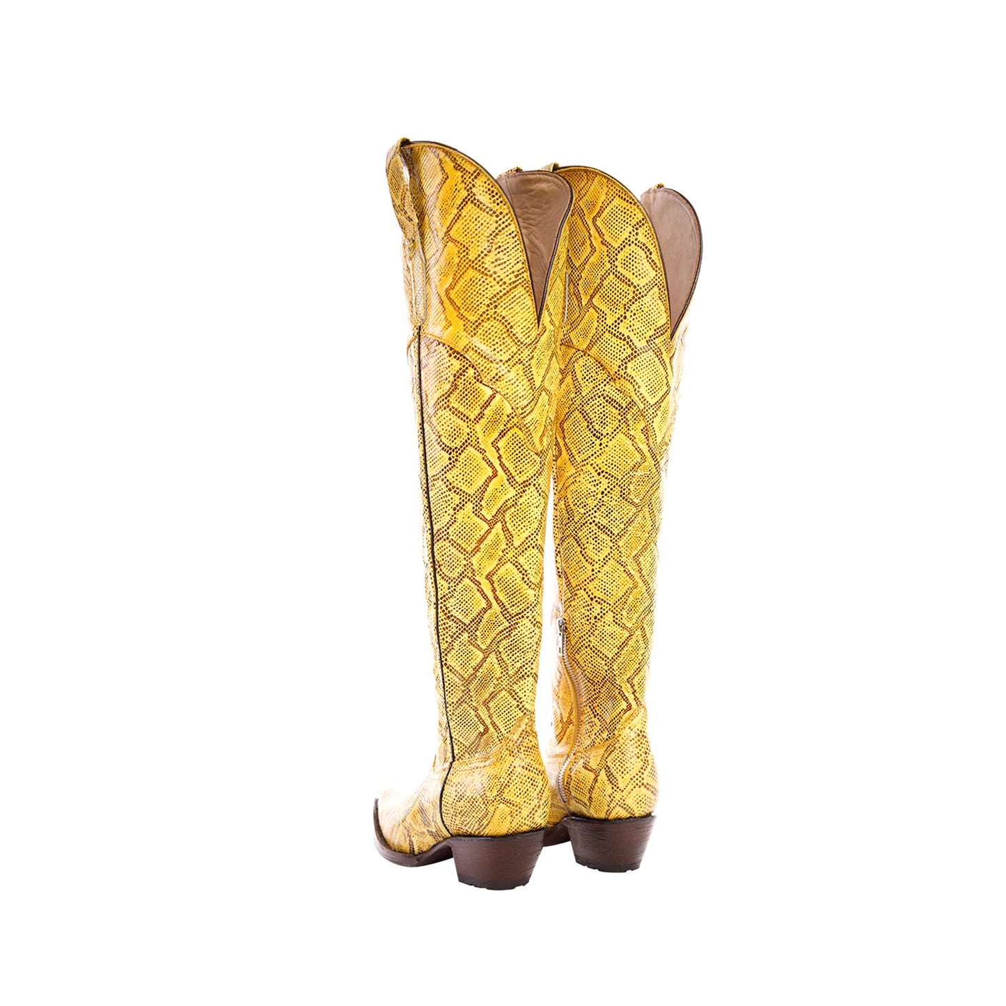 Yellow Snakeskin Snip-Toe Half-Zip Over-The-Knee Cowgirl Boots