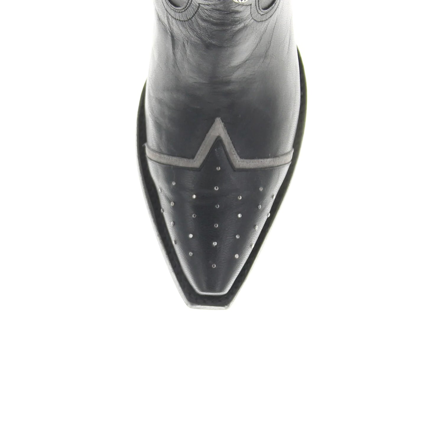 Black Snip-Toe Studded And Star Applique Ankle Cowgirl Boots