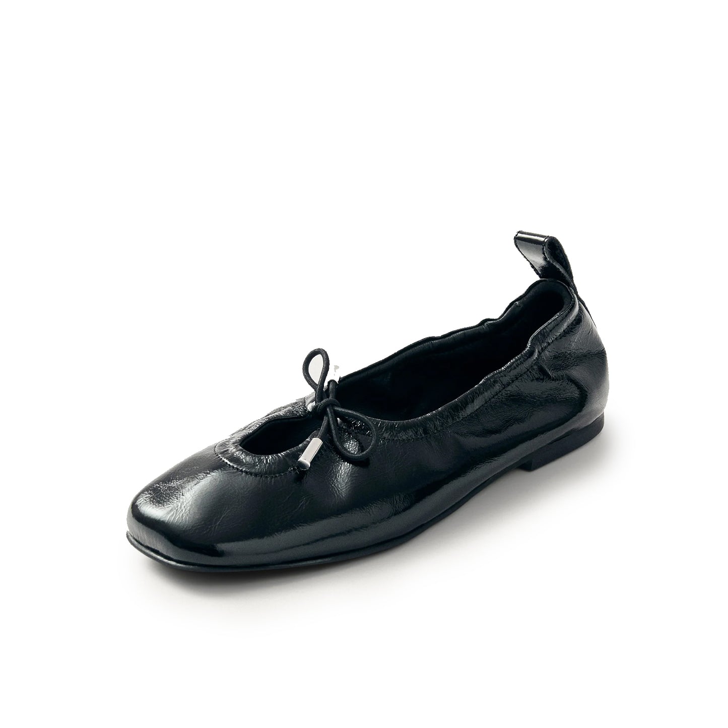 Patent Black Square-Toe Stretchy Ballet Flats