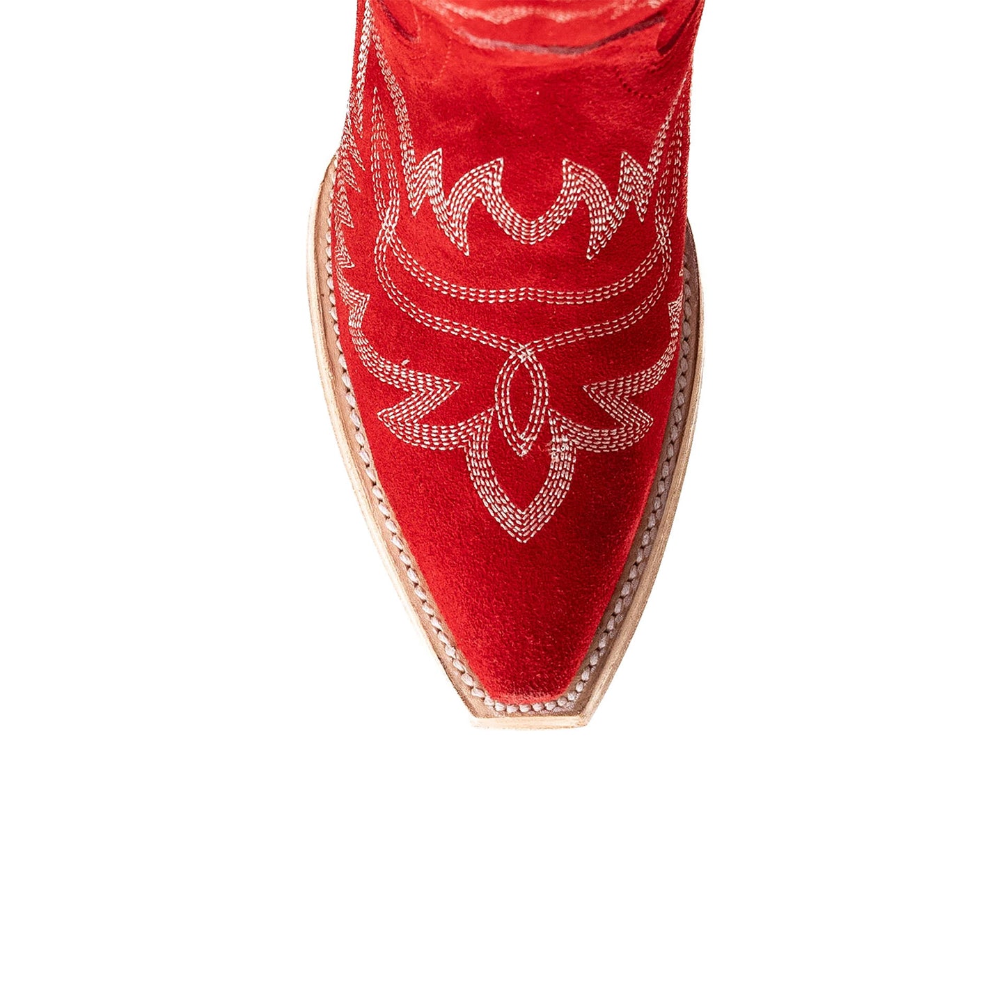 Red Faux Suede Snip-Toe Embroidery Half-Zip Knee High Cowgirl Boots