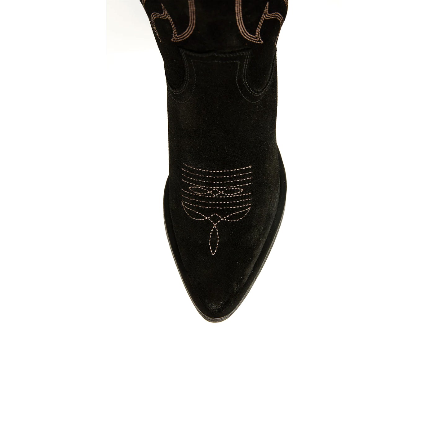 Black Faux Suede Round-Toe Half-Zip Embroidery Tall Knee High Cowgirl Boots