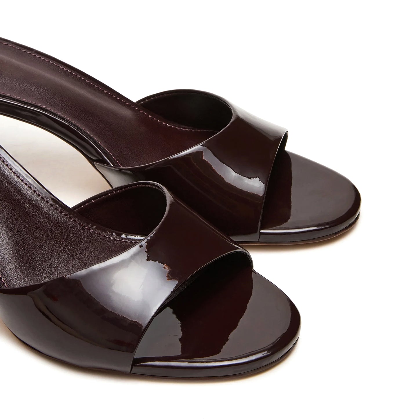 Patent Brown Round-Toe Slip-On Mule Kitten Heels