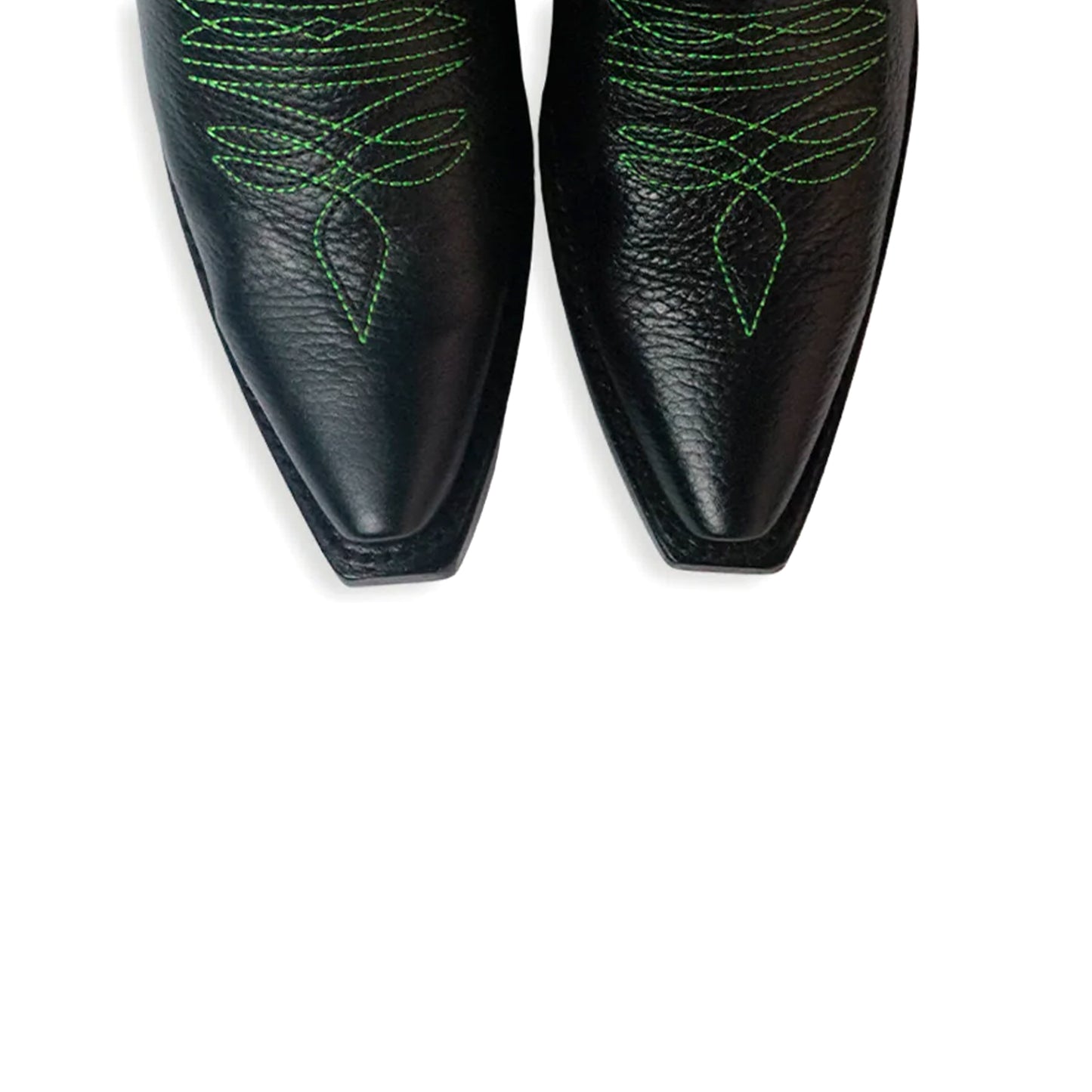 Black Snip-Toe Green Embroidery Mid Calf Cowgirl Boots