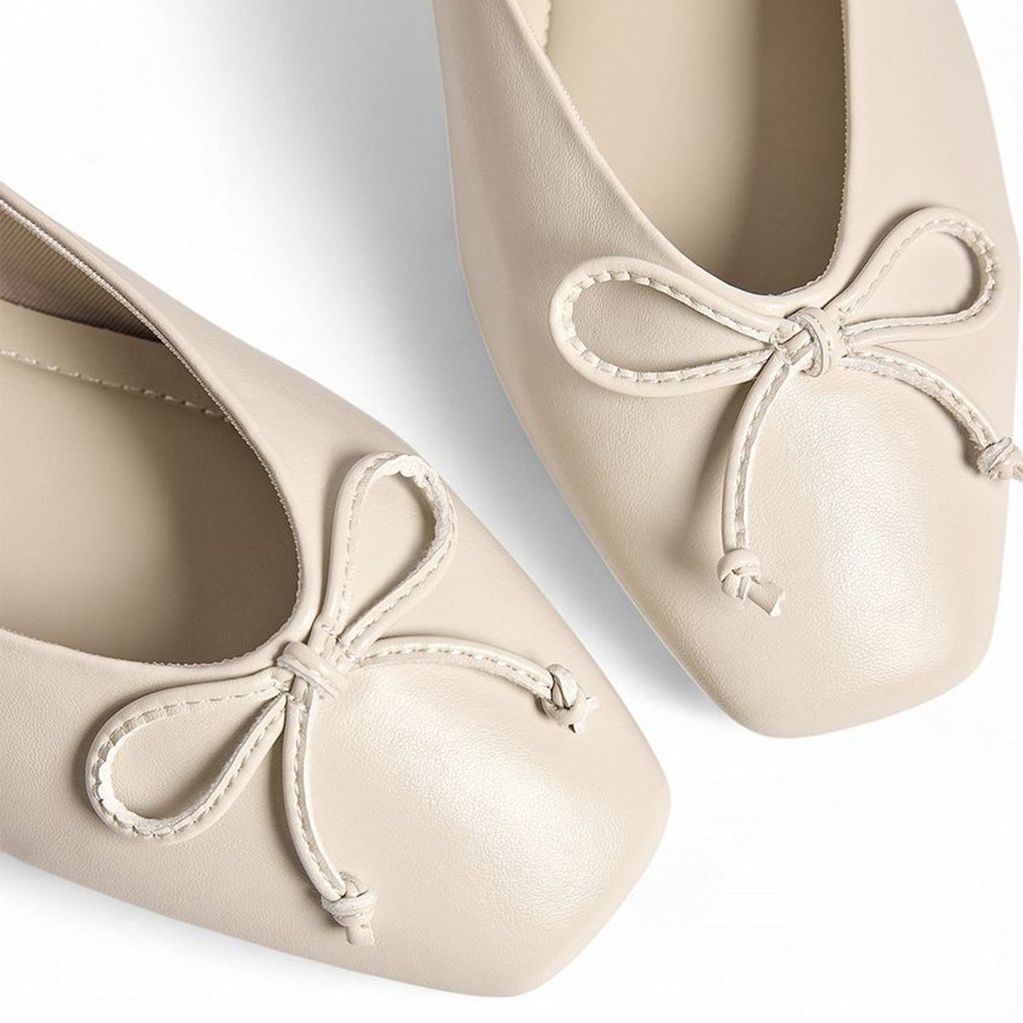Offwhite Square-Toe Classic Front Bow Detail Ballet Flats