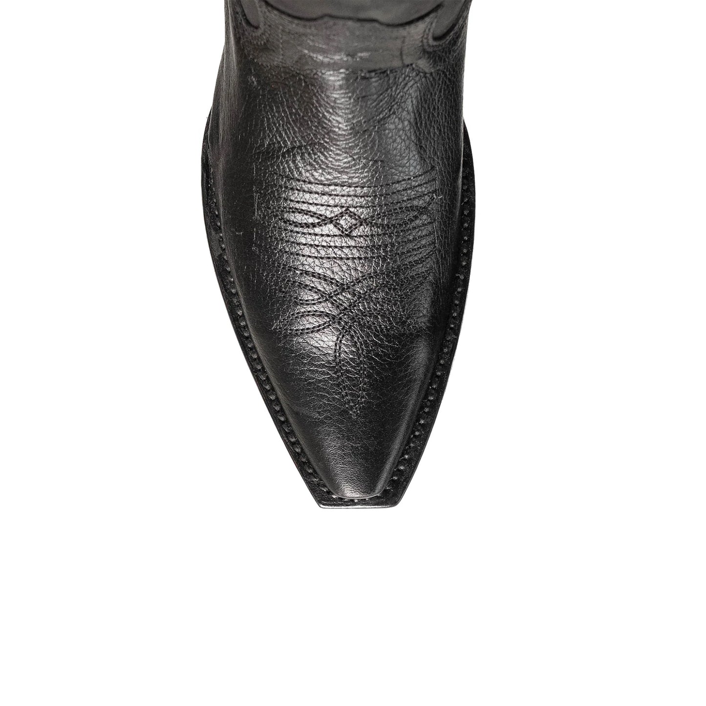 Black Snip-Toe Black Rhinestone Embroidery Half-Zip Knee High Cowgirl Boots
