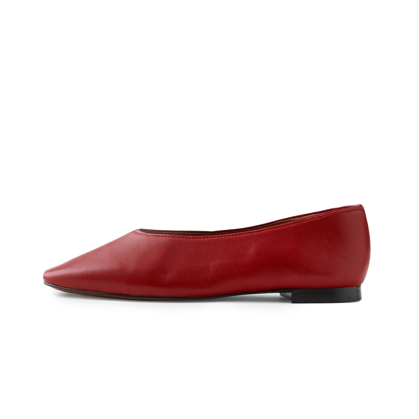 Red Vegan Leather Square-Toe Ballet Flats