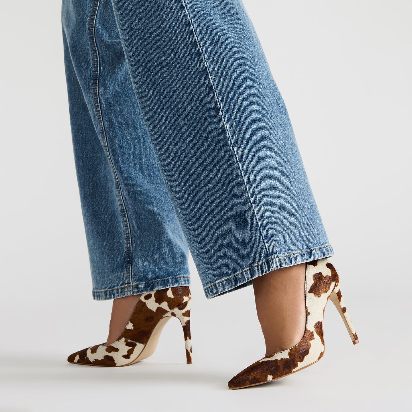 Cow Print Pony Hair Pointed-Toe Slip-On High Heels