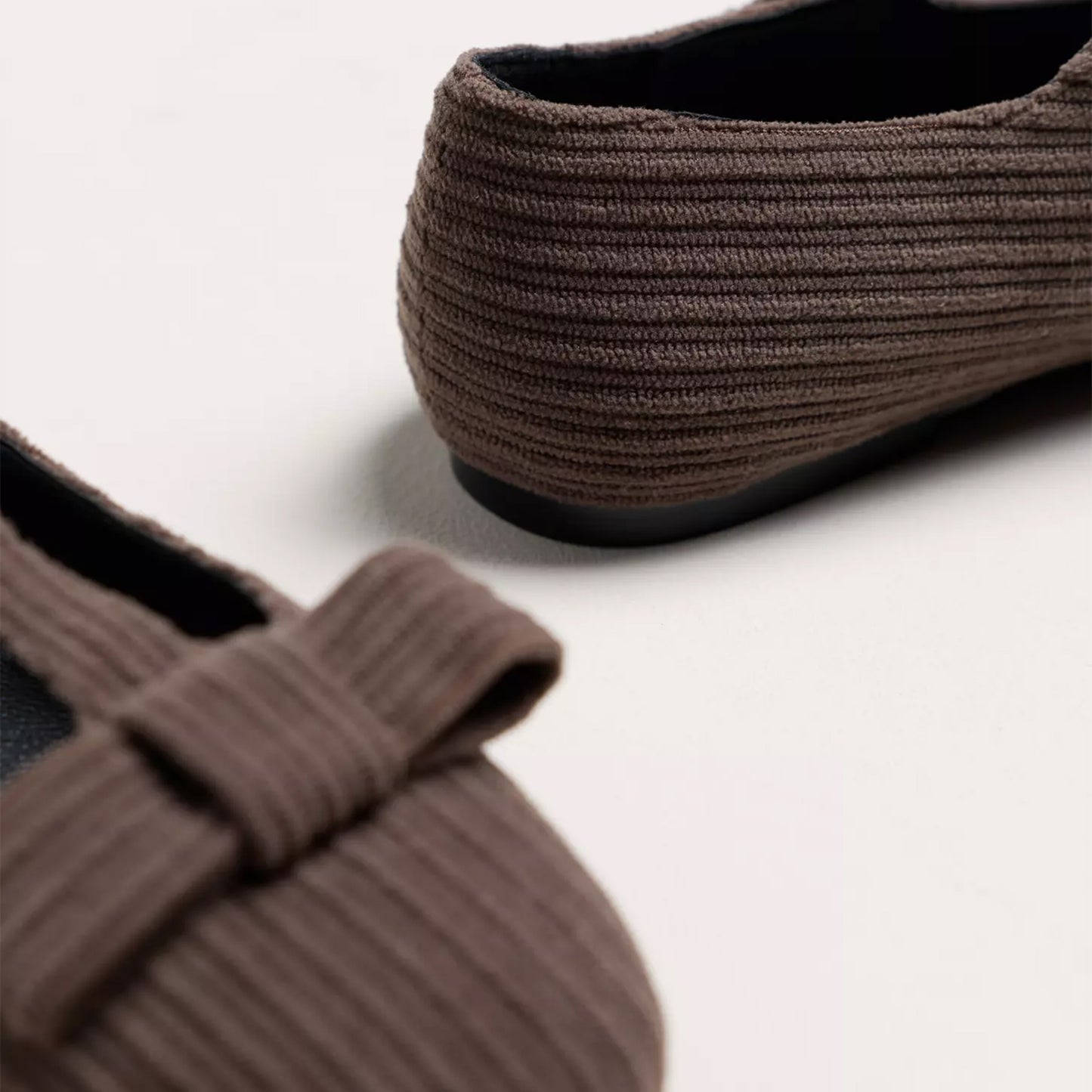 Chocolate Striped Flannel Fabric Round-Toe T-Strap Ballet Flats