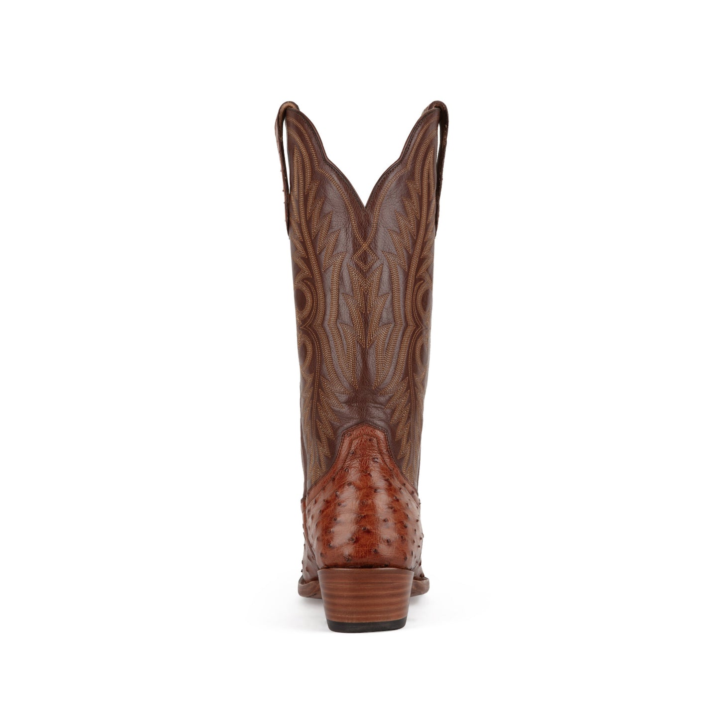 Brandy Contrast Vegan Leather And Ostrich Print Snip-Toe Embroidery Mid Calf Cowgirl Boots