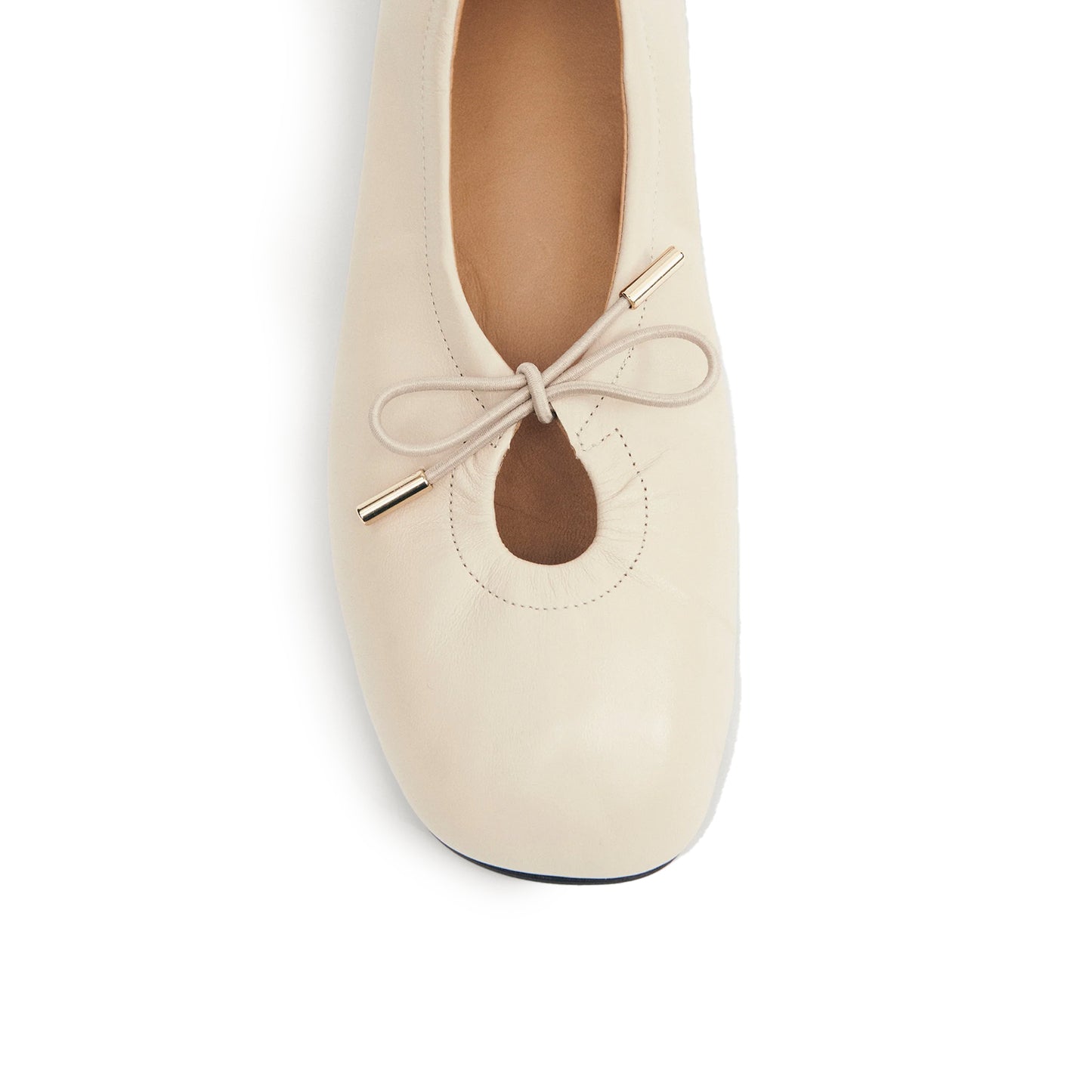 Cream Square-Toe Stretchy Ballet Flats