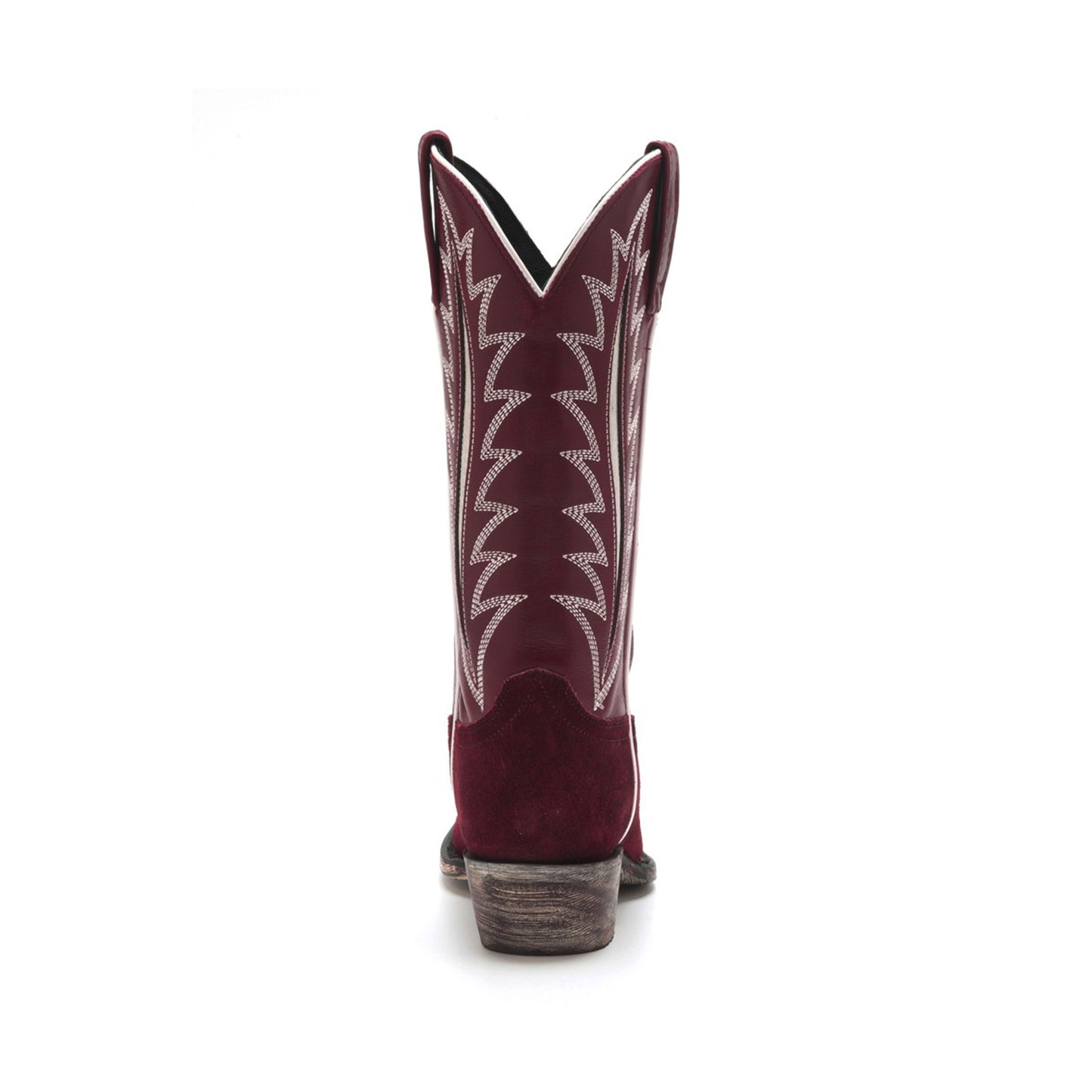 Burgundy Contrast Vegan Leather And Faux Suede Snip-Toe Inlay Embroidery Mid Calf Cowgirl Boots