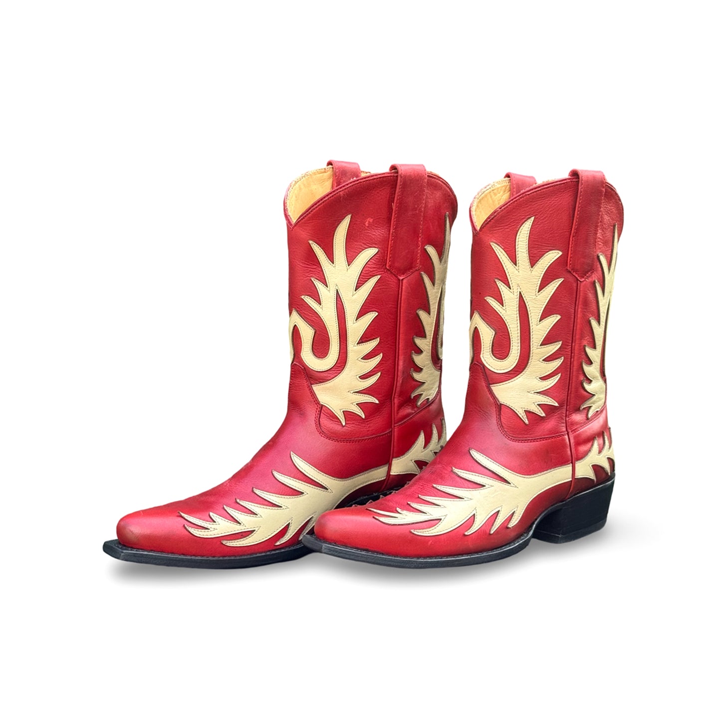 Red Snip-Toe Chic Applique Classic Ankle Cowgirl Boots
