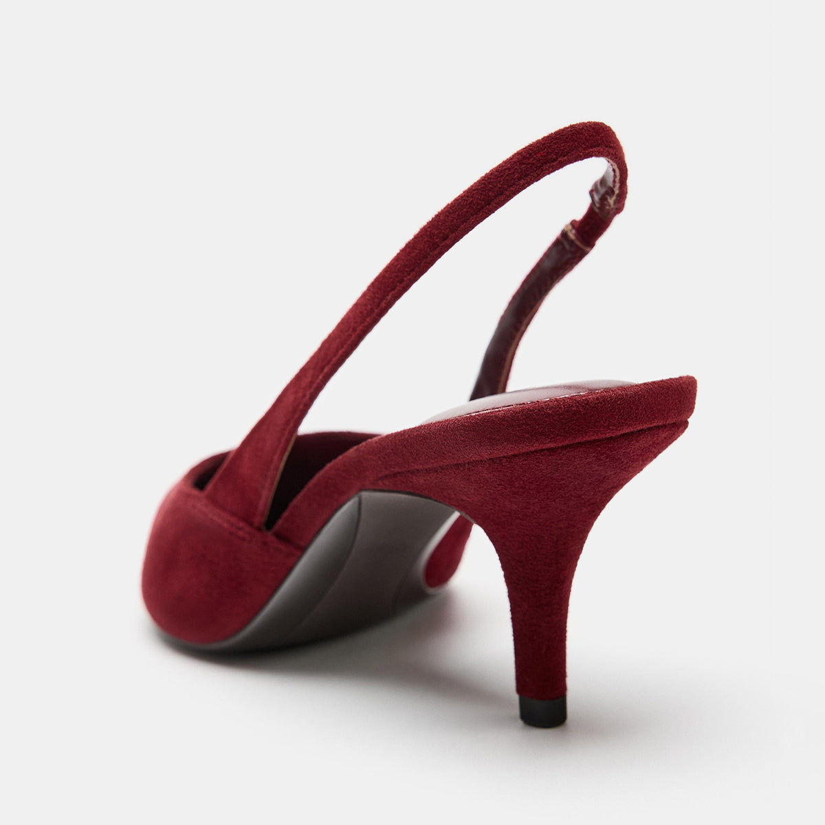 Burgundy Patent Leather And Faux Suede Pointed-Toe Slingback Kitten Heels