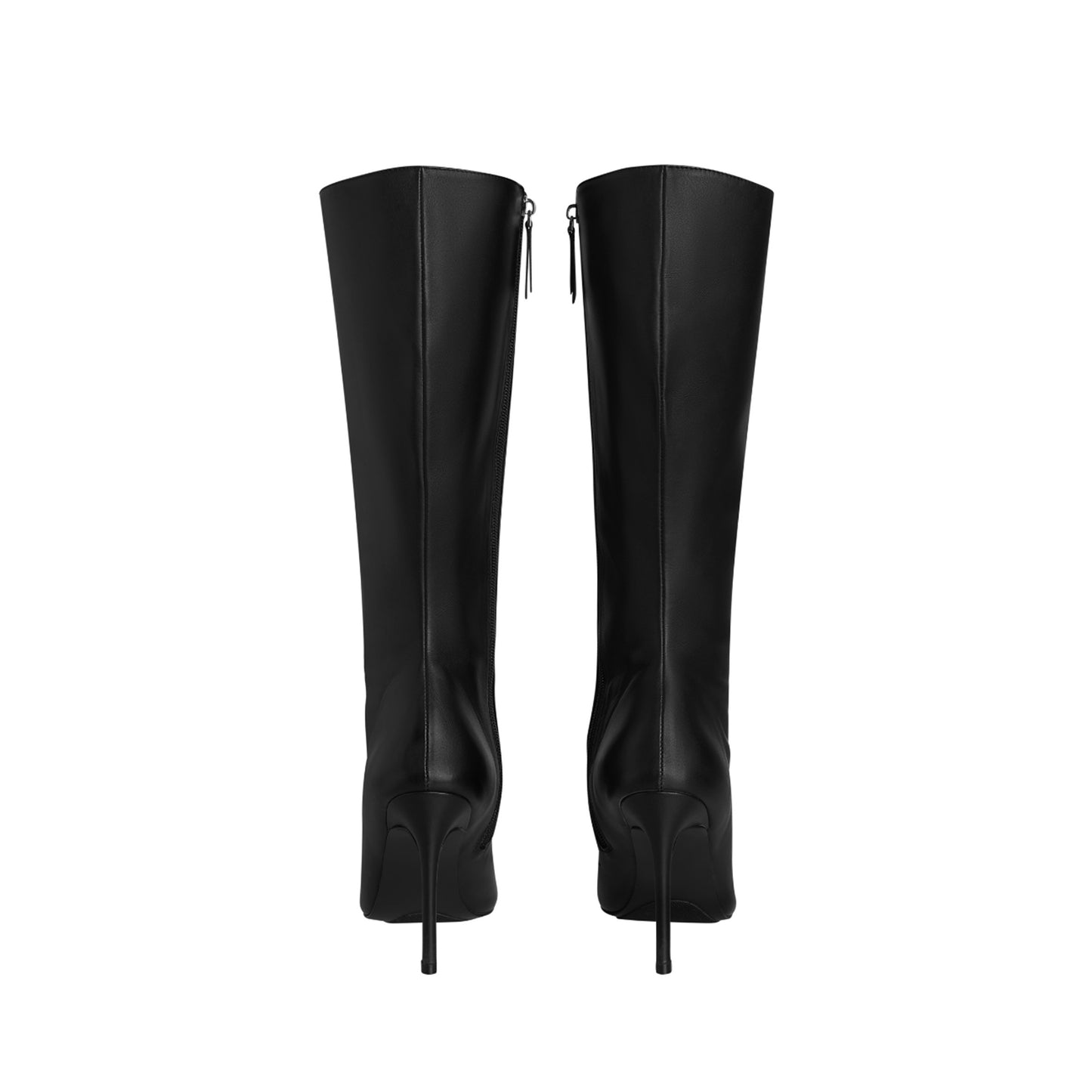 Black Pointed-Toe Faux Mink Plush Full-Zip Mid Calf Stiletto Boots