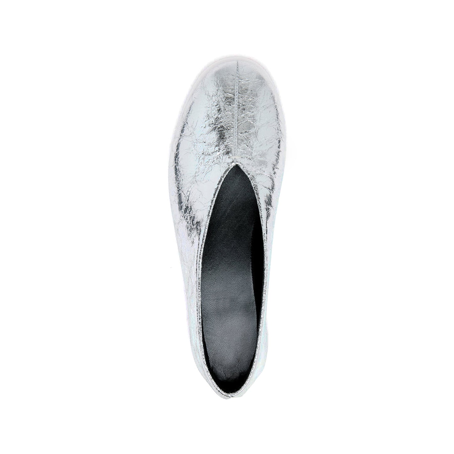 Metallic Silver Round-Toe Slip-On Classic Ballet Flats