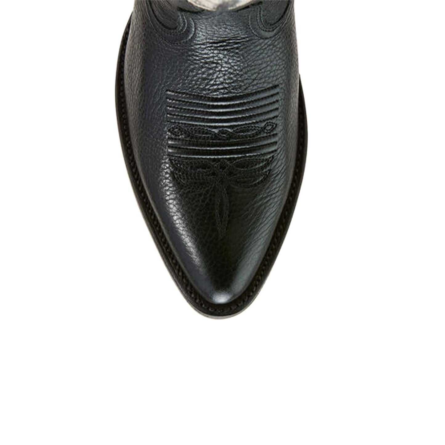 Black Almond-Toe Intricate Stitching Wide Calf Knee High Cowgirl Boots