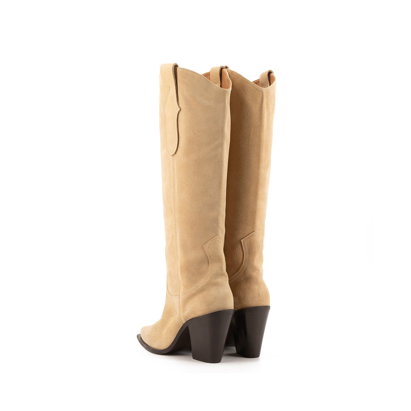 Sand Faux Suede Pointed-Toe Simple Wide Calf Knee High Cowgirl Boots