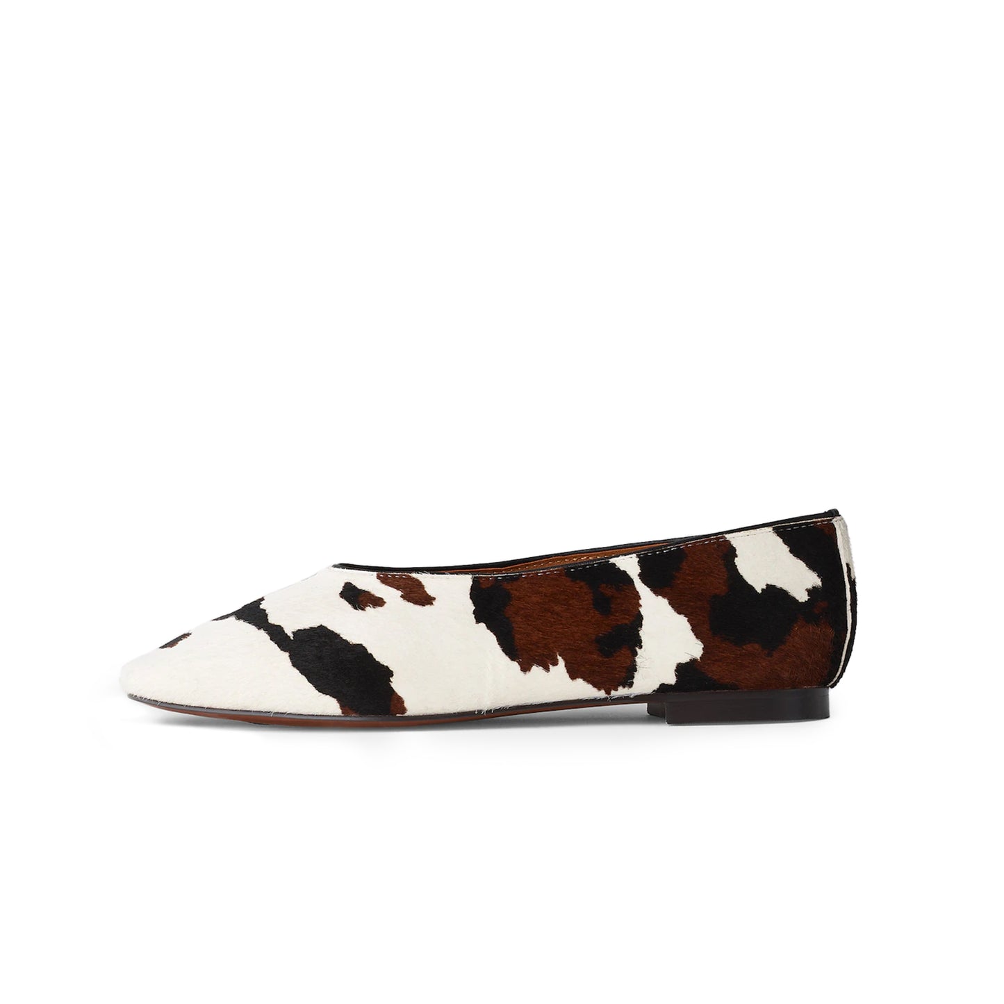 Cow Print Pony Hair Vegan Leather Square-Toe Ballet Flats