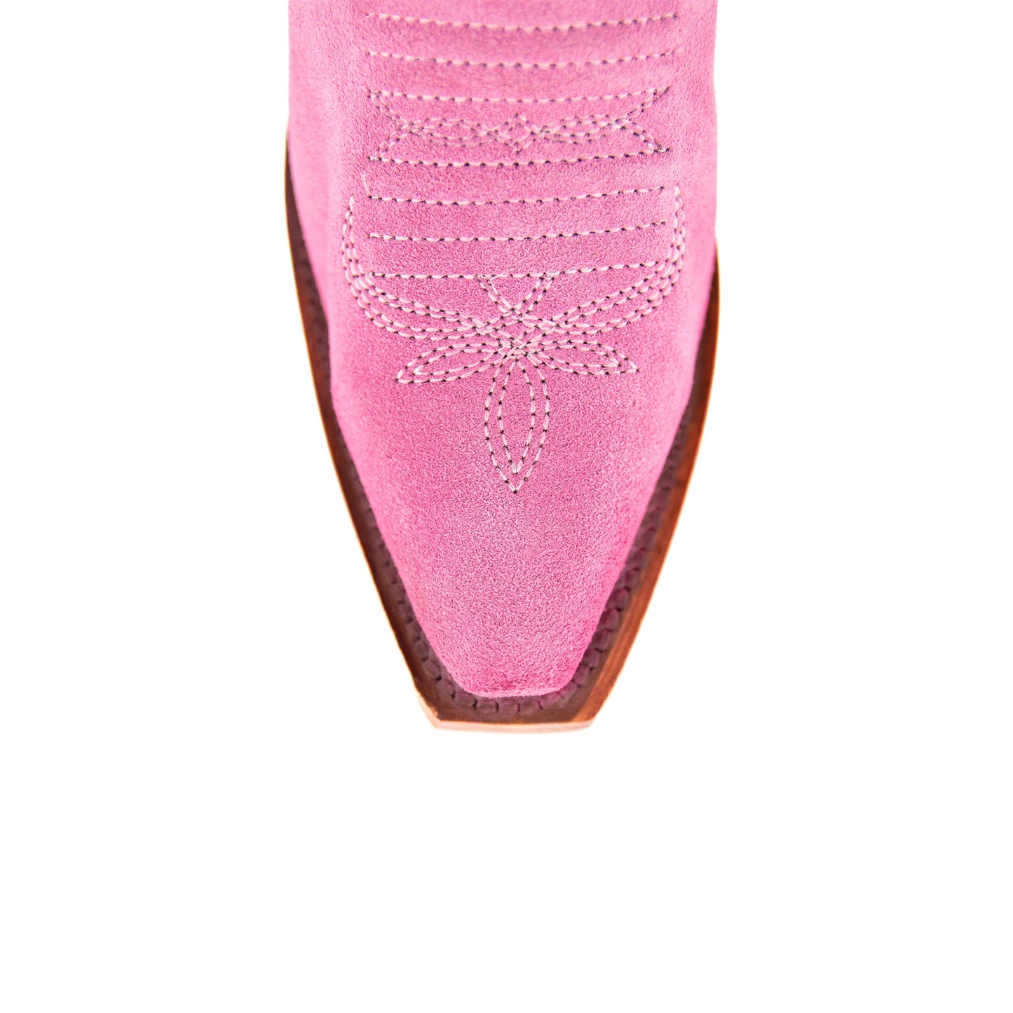 Pink Faux Suede Snip-Toe Embroidery Half-Zip Knee High Cowgirl Boots