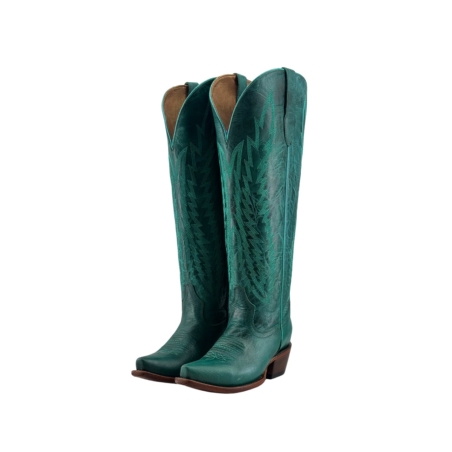 Turquoise Snip-Toe Half-Zip Classic Embroidery Knee High Tall Cowgirl Boots