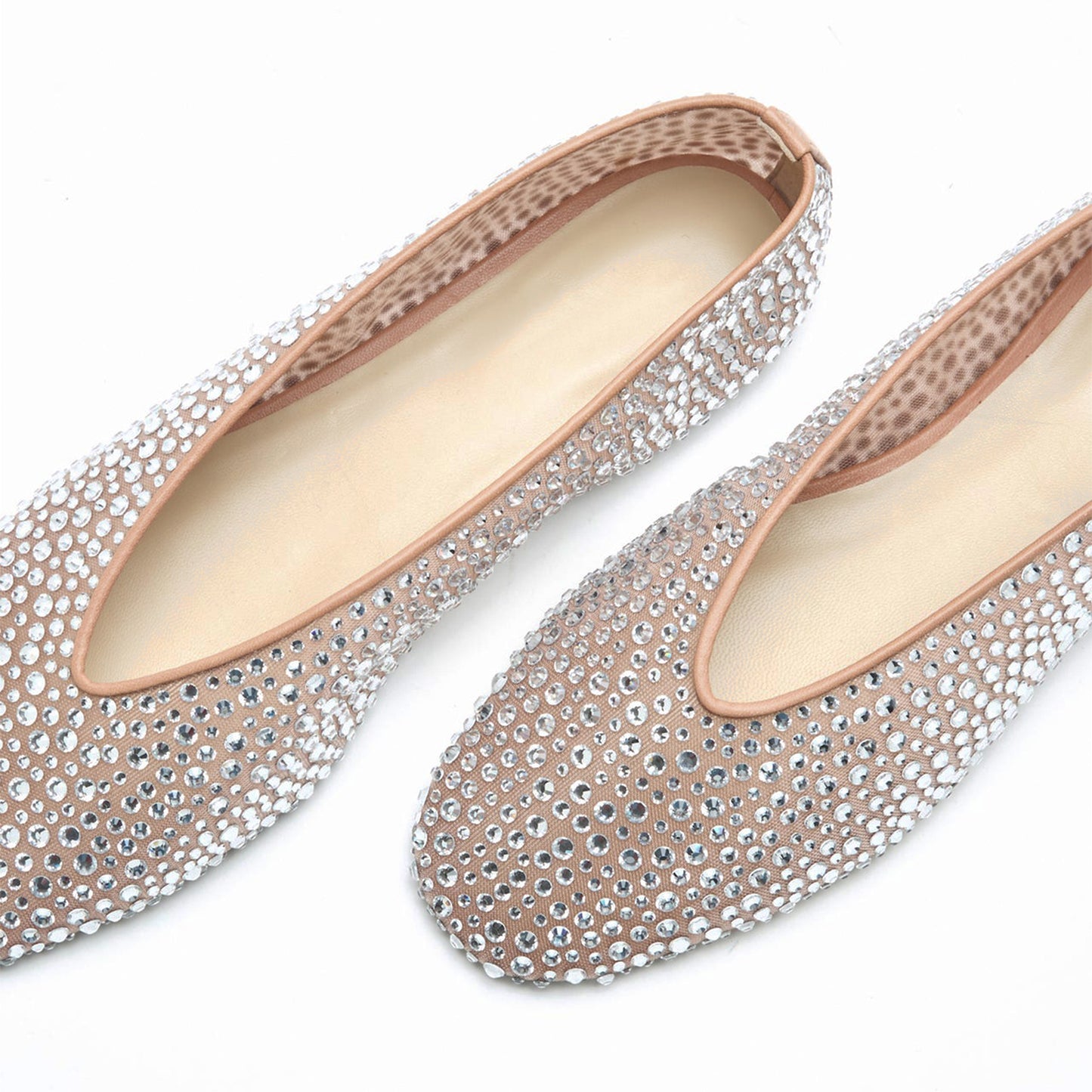 Fawn Mesh Round-Toe Full Crystals Chic Ballet Flats
