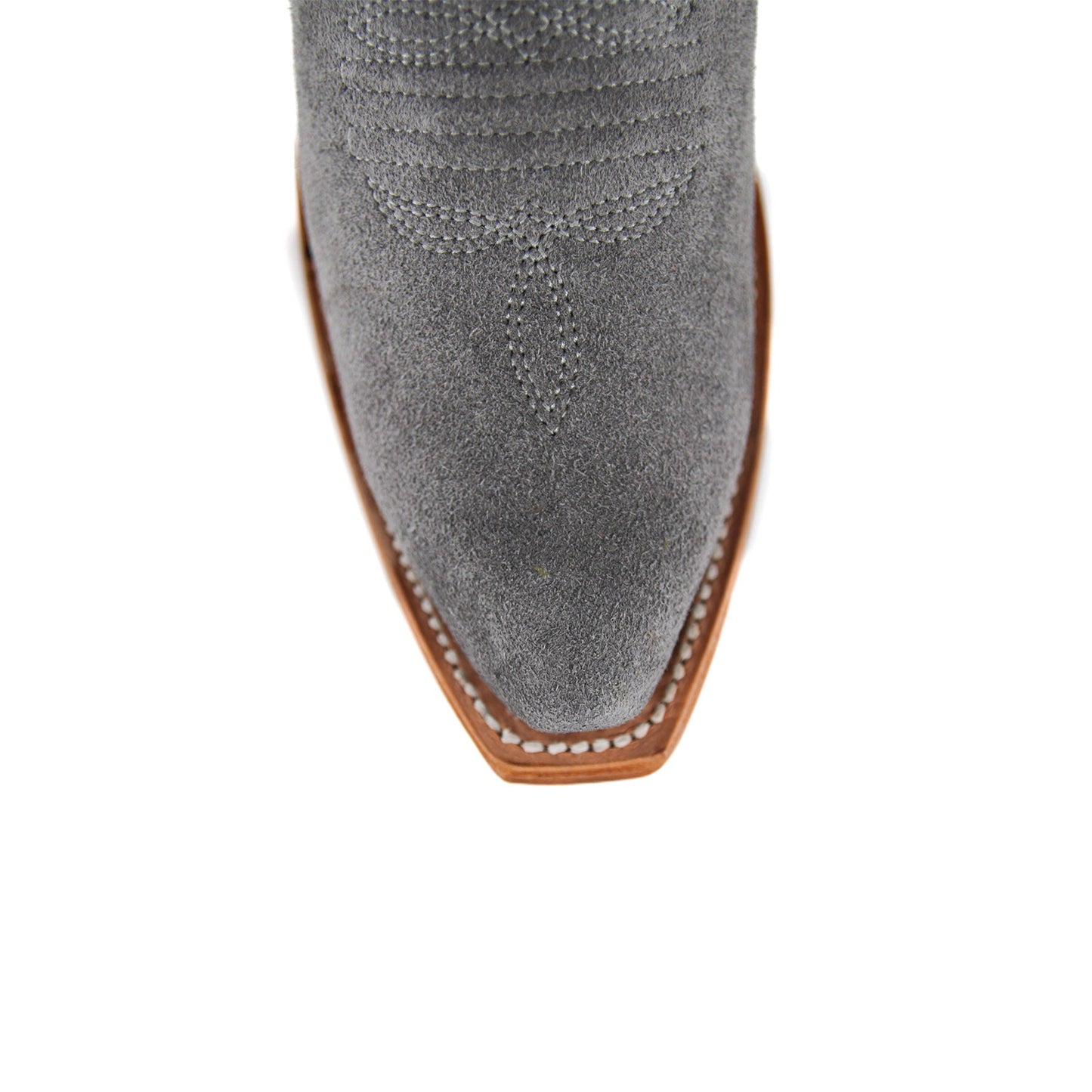 Contrast White And Gray Faux Suede Snip-Toe Embroidery Mid Calf Cowgirl Boots