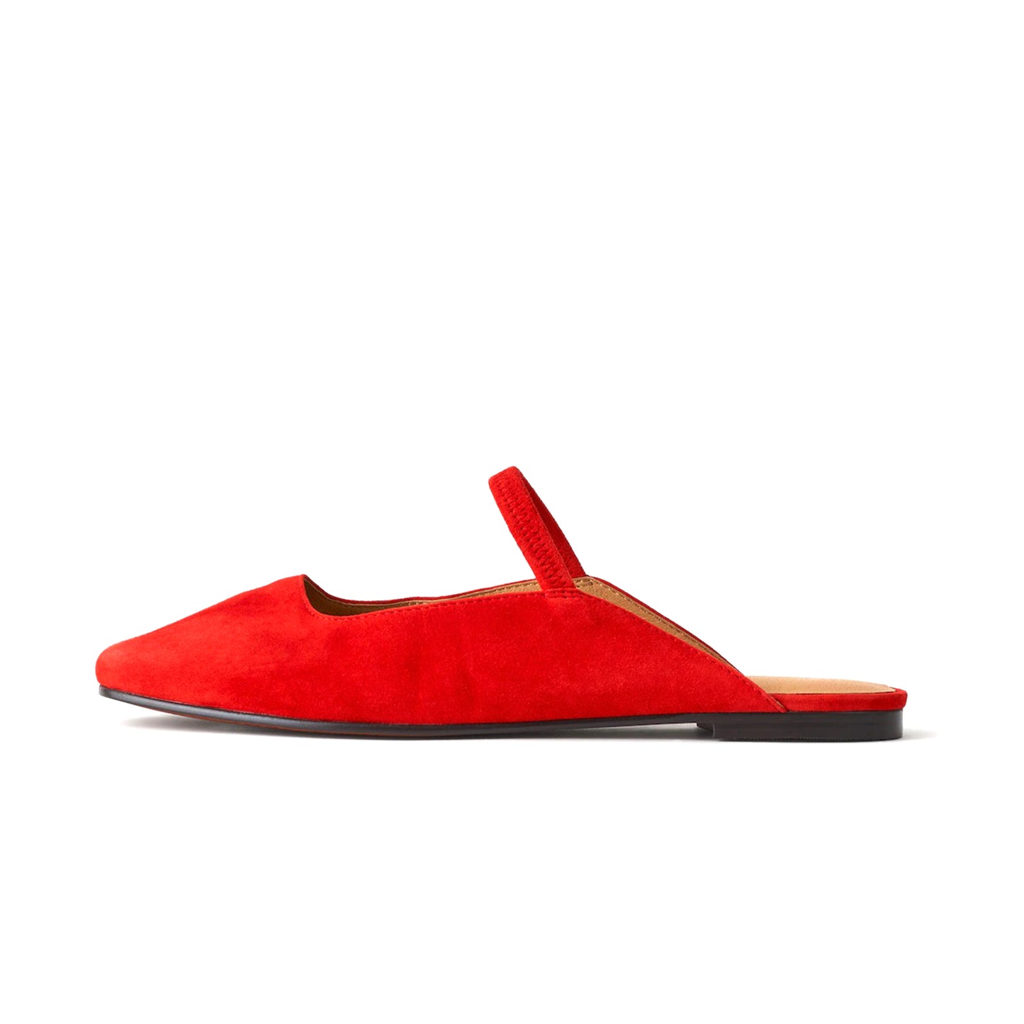 Red Faux Suede Square-Toe Bridge Strap Slip-On Flats