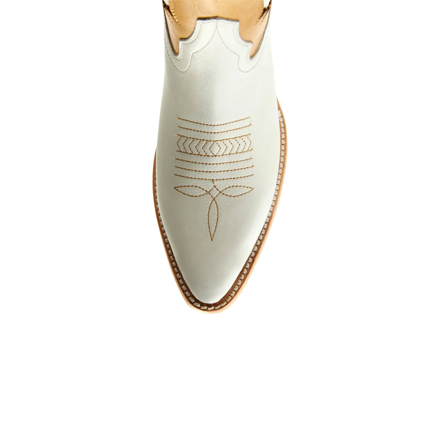 Contrast Beige and Khaki Pointed-Toe Inlay Ankle Cowgirl Boots