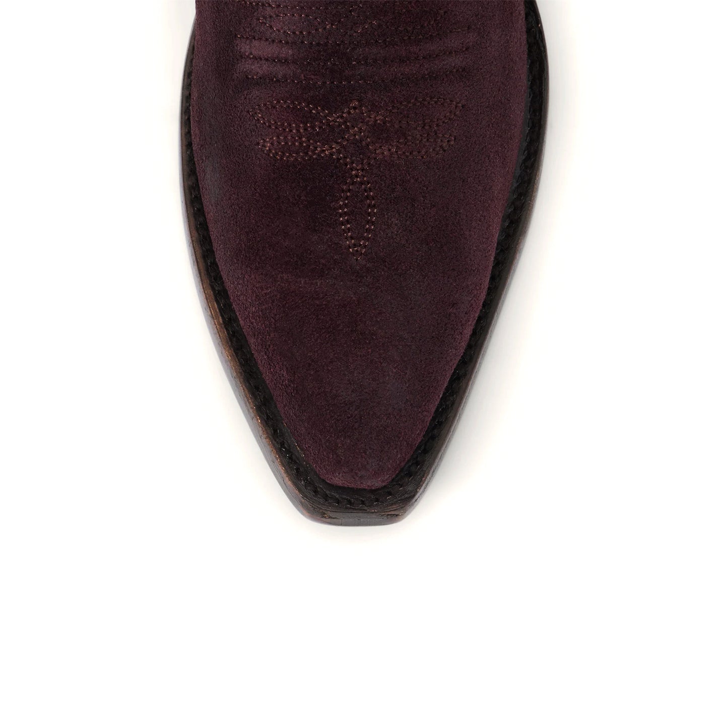 Wine Red Faux Suede Snip-Toe Embroidery Mid Calf Cowgirl Boots
