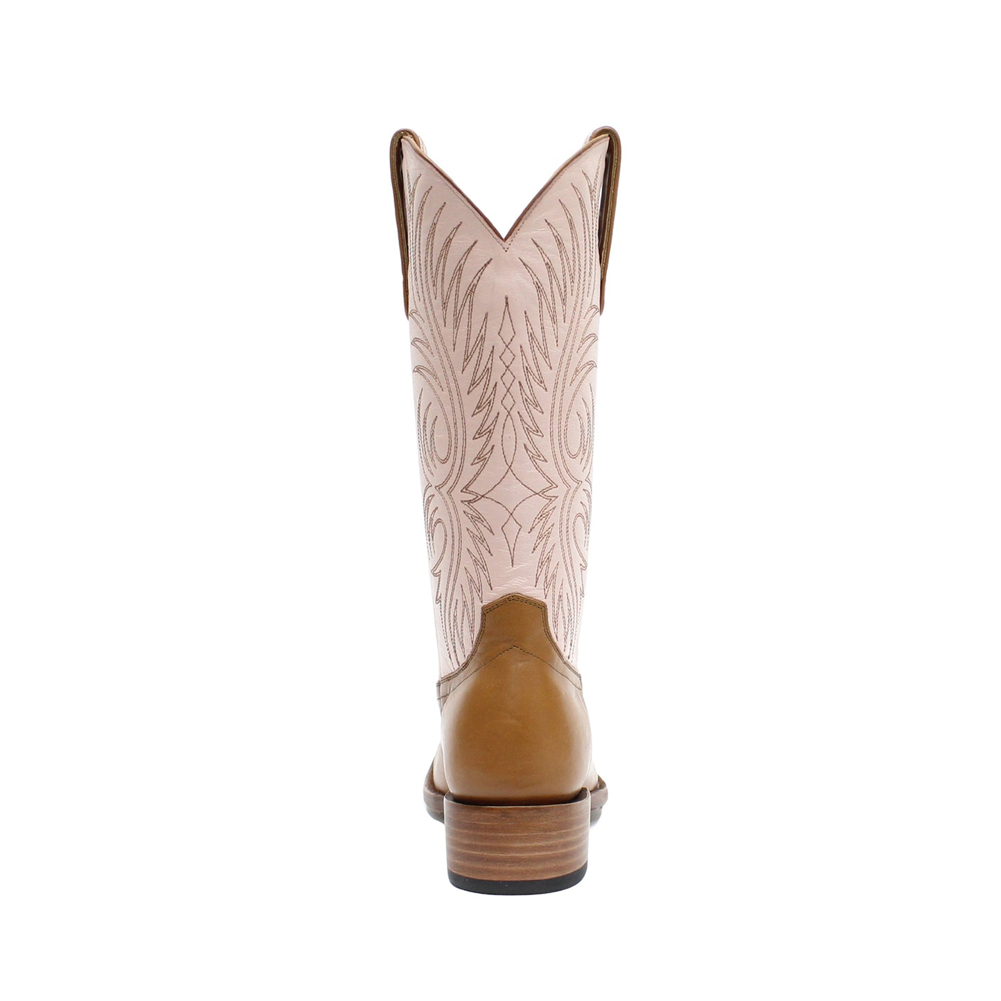 Contrast Ivory And Tan Square-Toe Embroidery Mid Calf Cowgirl Boots