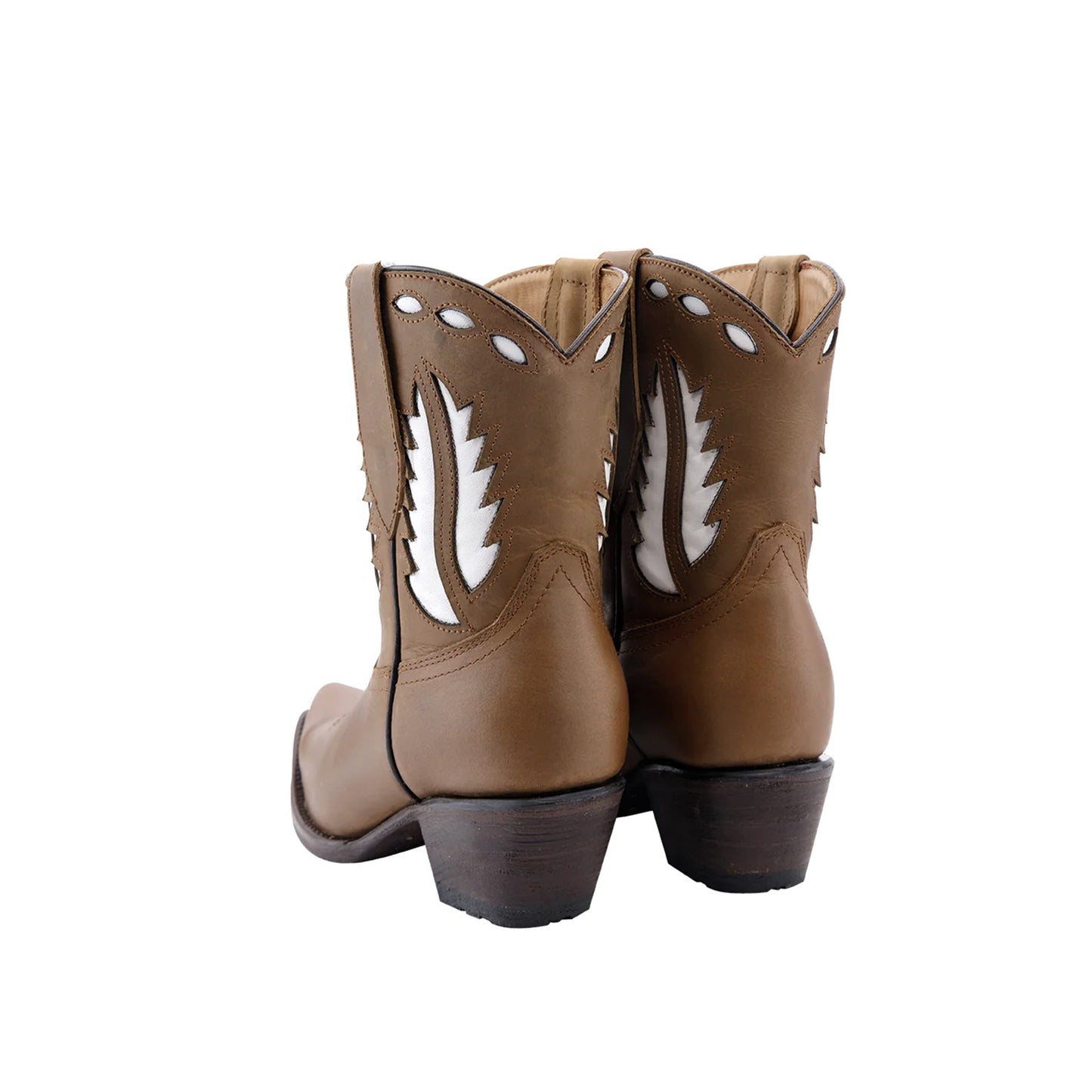 Bronze Snip-Toe White Inlay Cowgirl Ankle Boots