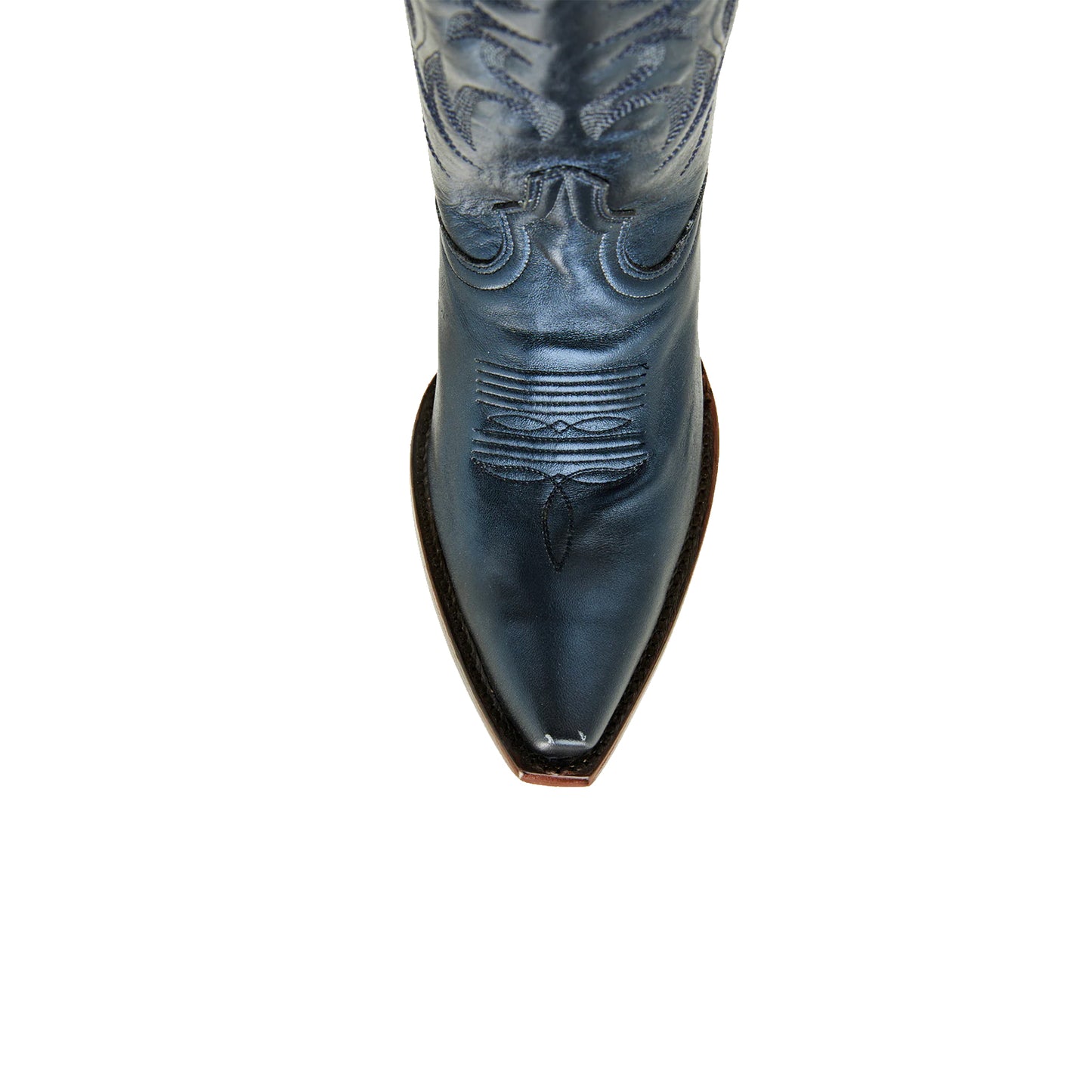 Metallic Navy Blue Snip-Toe Embroidery Mid Calf Cowgirl Boots