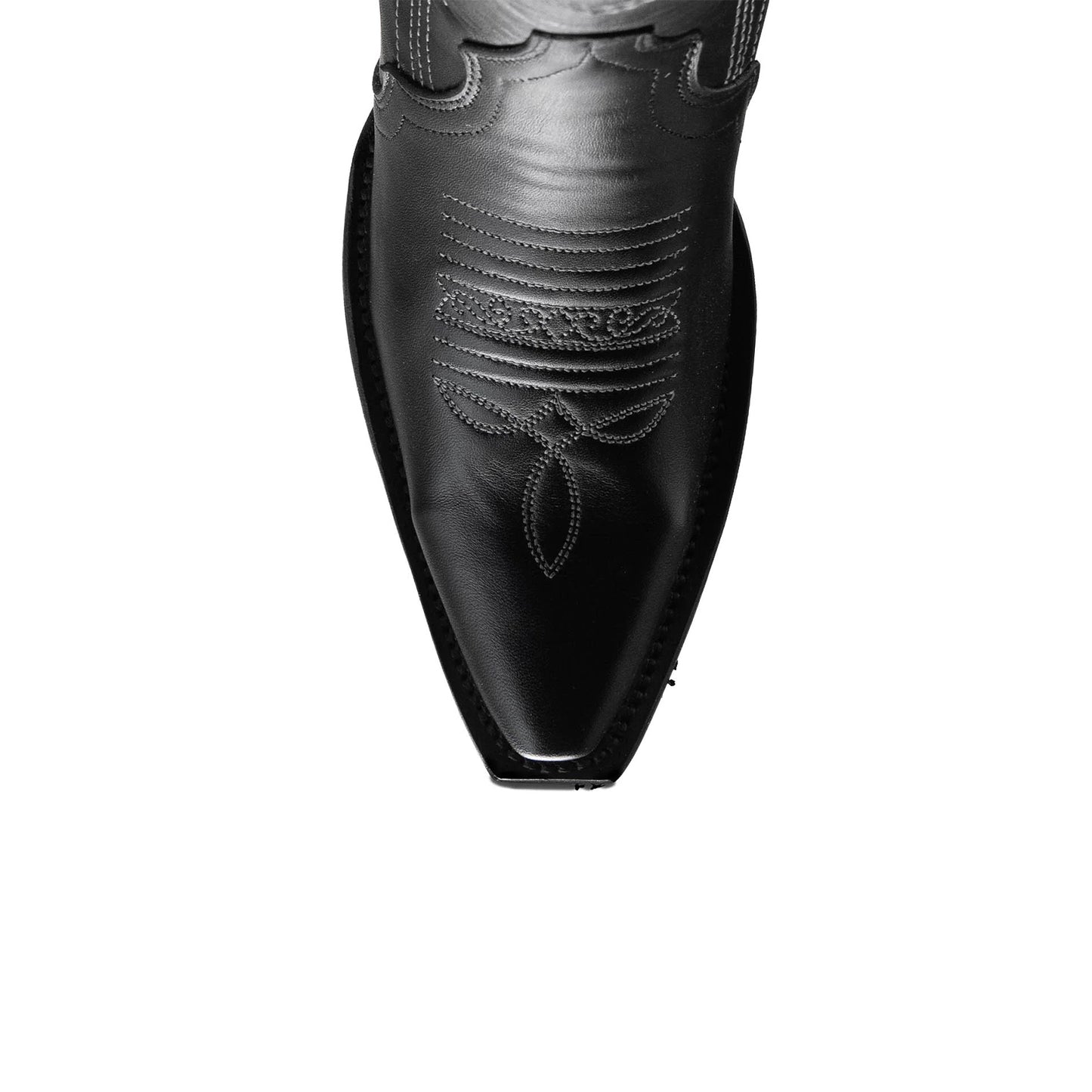 Black Snip-Toe Half-Zip Double Embroidery Knee High Cowgirl Boots