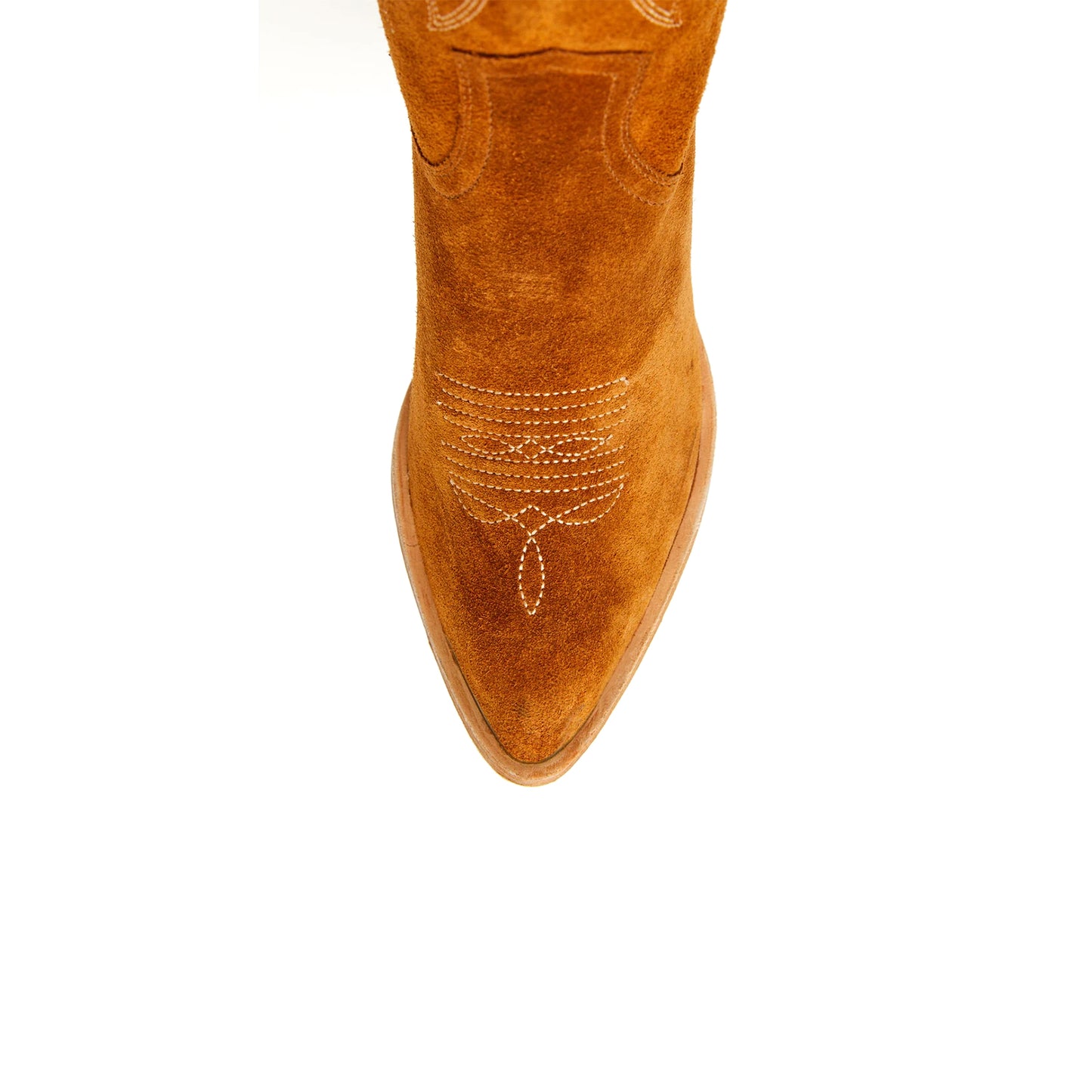 Brown Faux Suede Round-Toe Half-Zip Embroidery Tall Knee High Cowgirl Boots