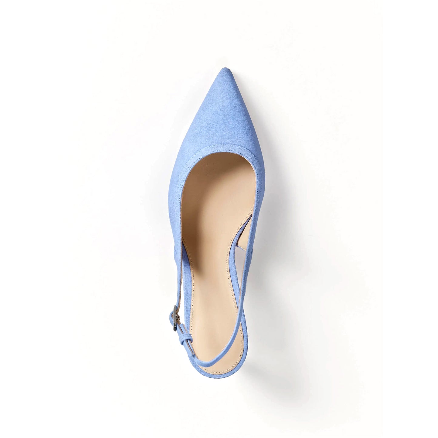 Blue Faux Suede Pointed-Toe Slingback Kitten Heels
