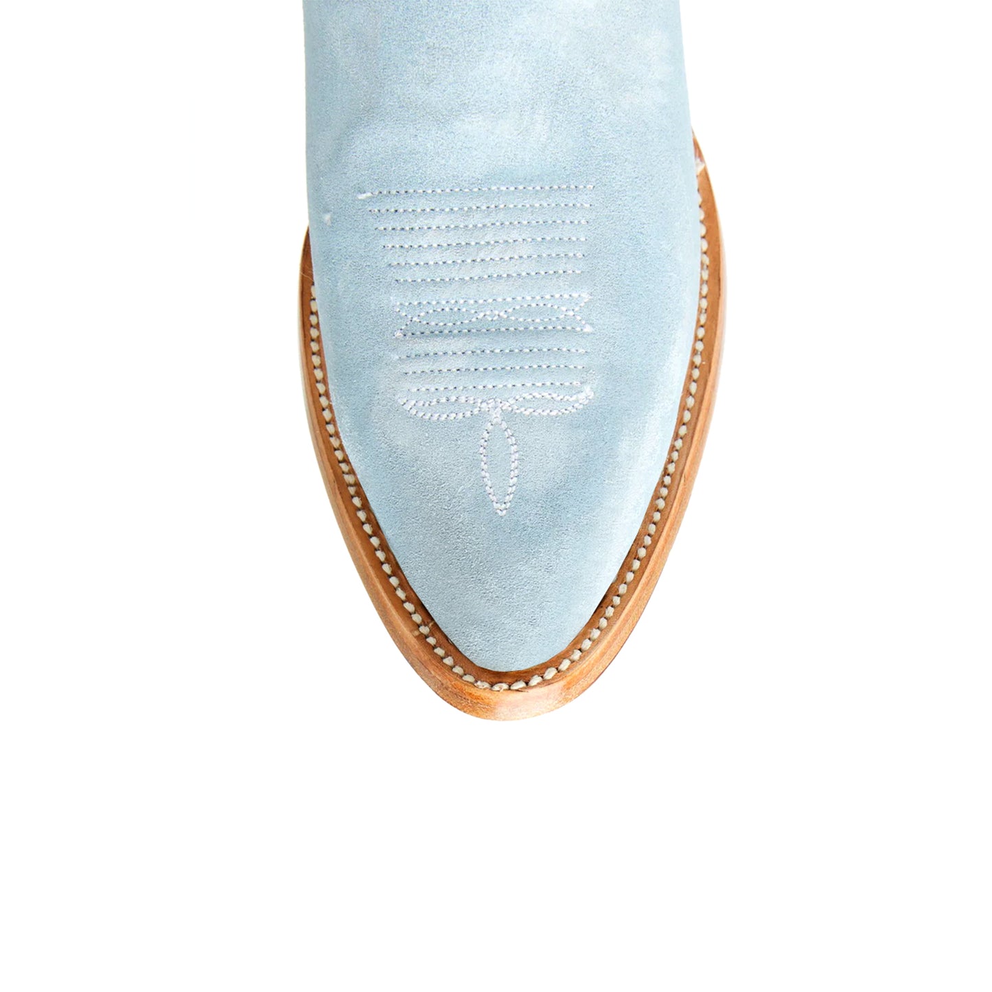 Light Blue Faux Suede Almond-Toe Embroidery Ankle Cowgirl Boots