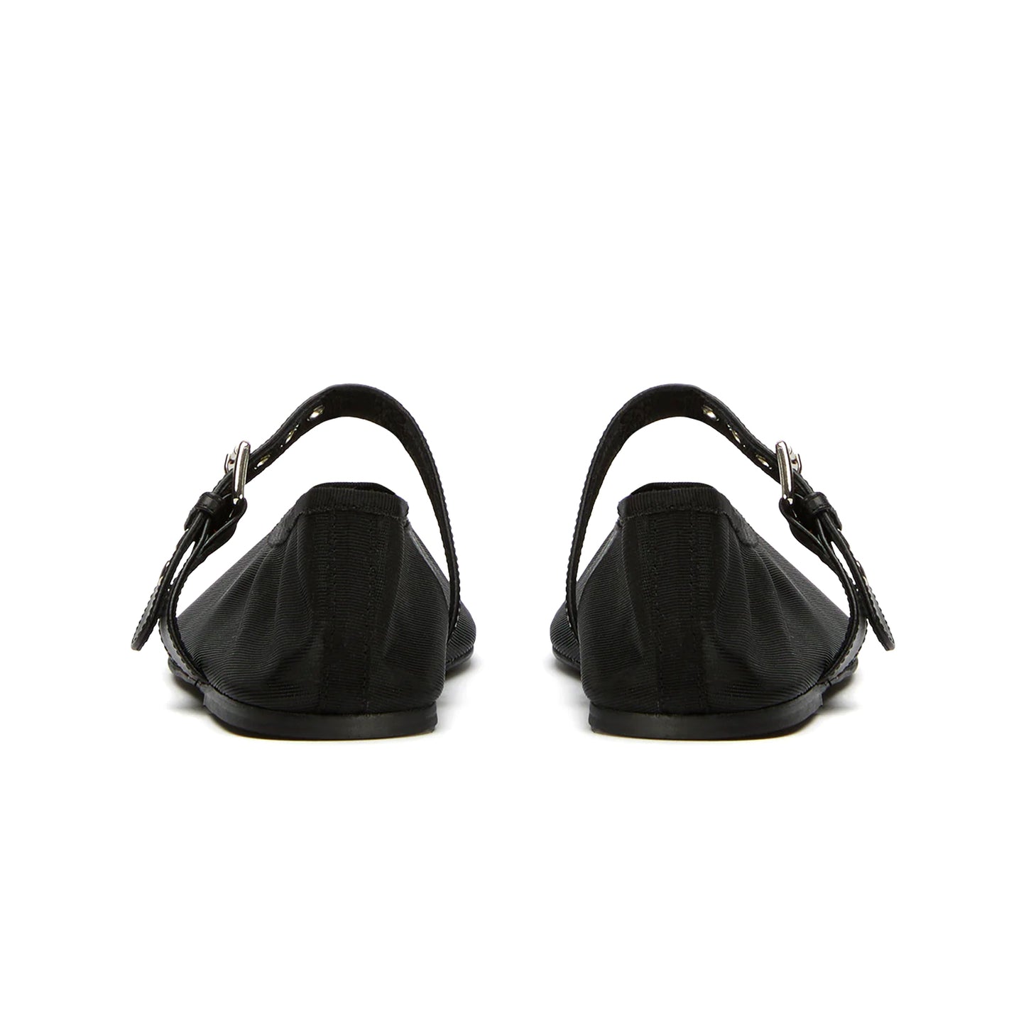 Black Mesh Round-Toe Ballet Flats With Bridge Strap