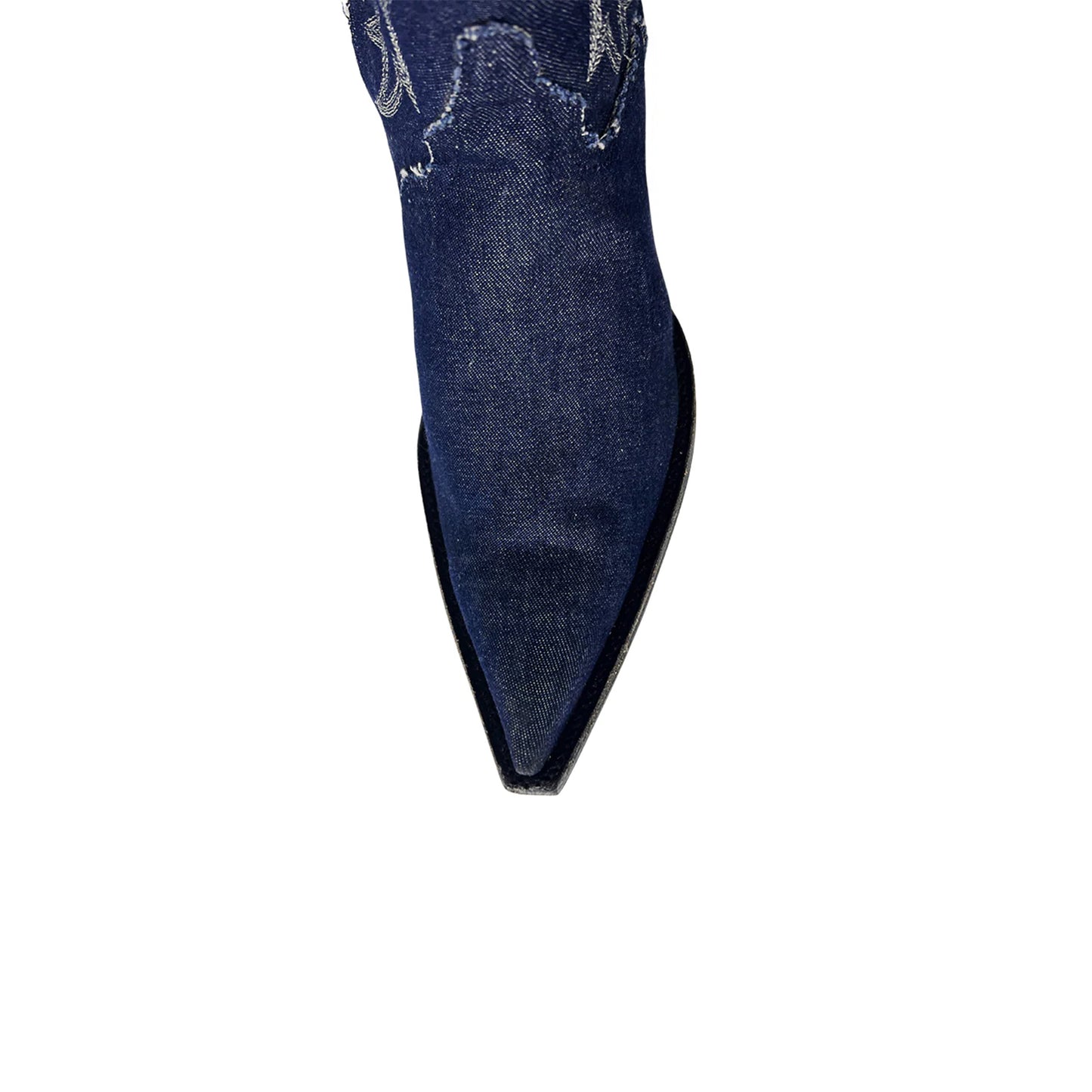 Blue Denim Pointed-Toe Embroidery Half-Zip Knee High Cowgirl Boots