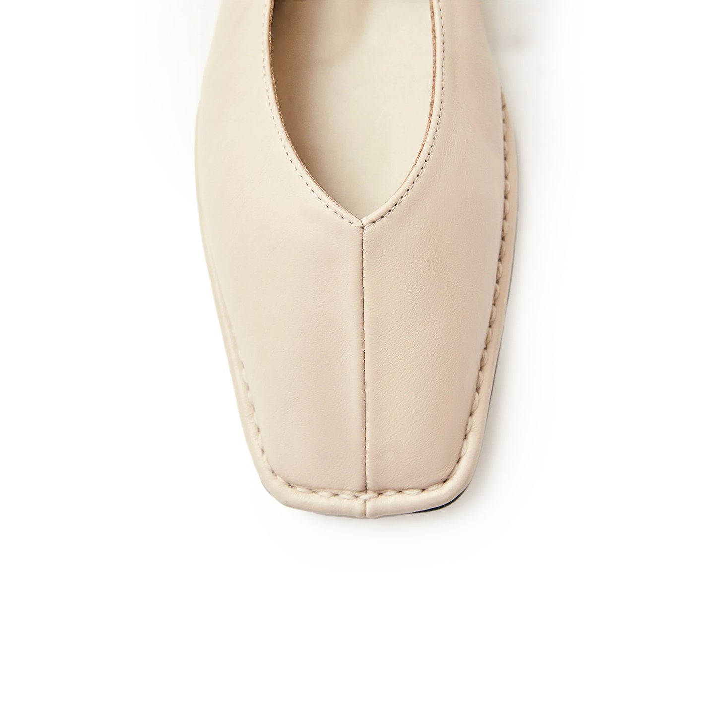 Cream Square-Toe V-Cut Vamps Bridge Self-Tie Bow Ballet Flats