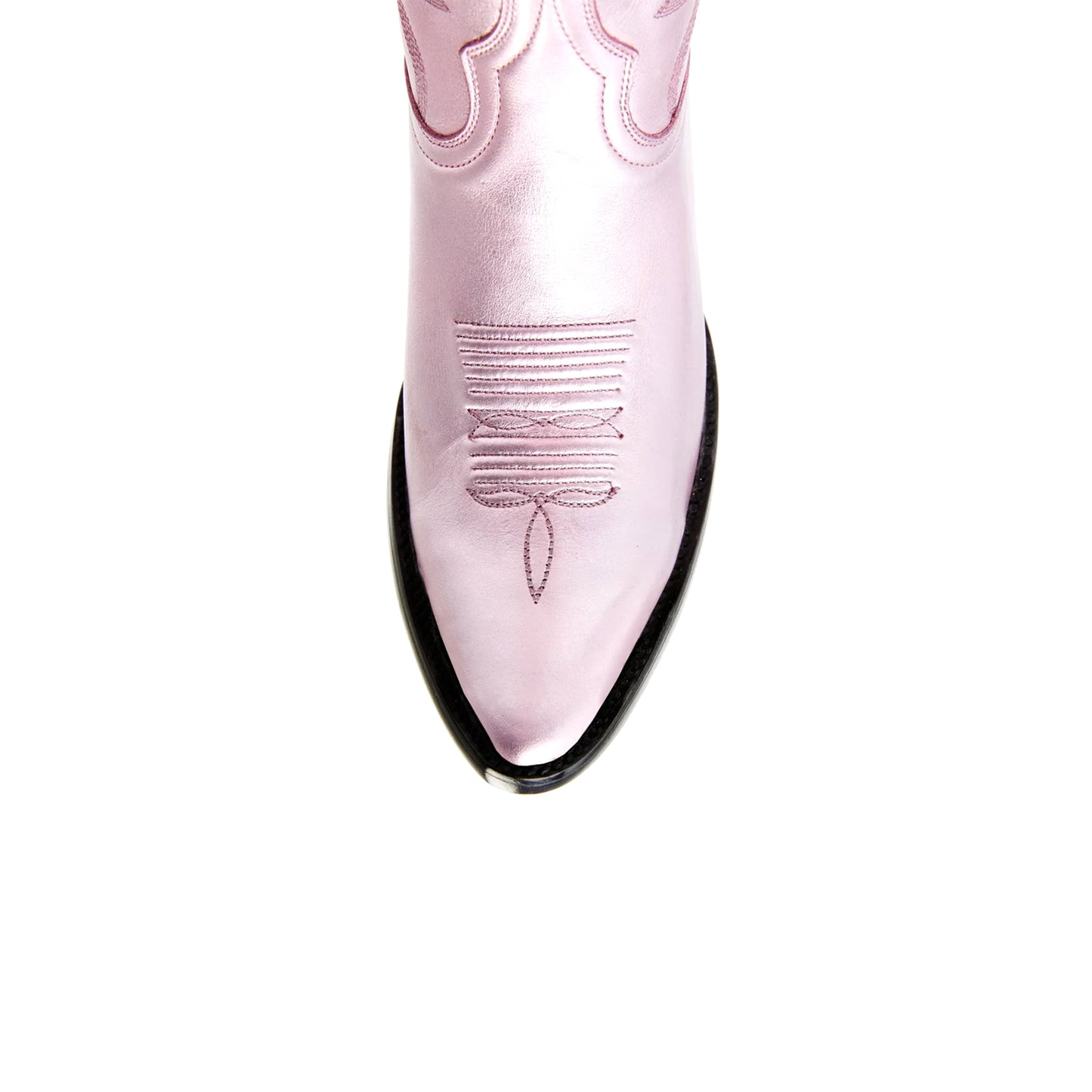 Metallic Pink Almond-Toe Embroidery Ankle Cowgirl Boots