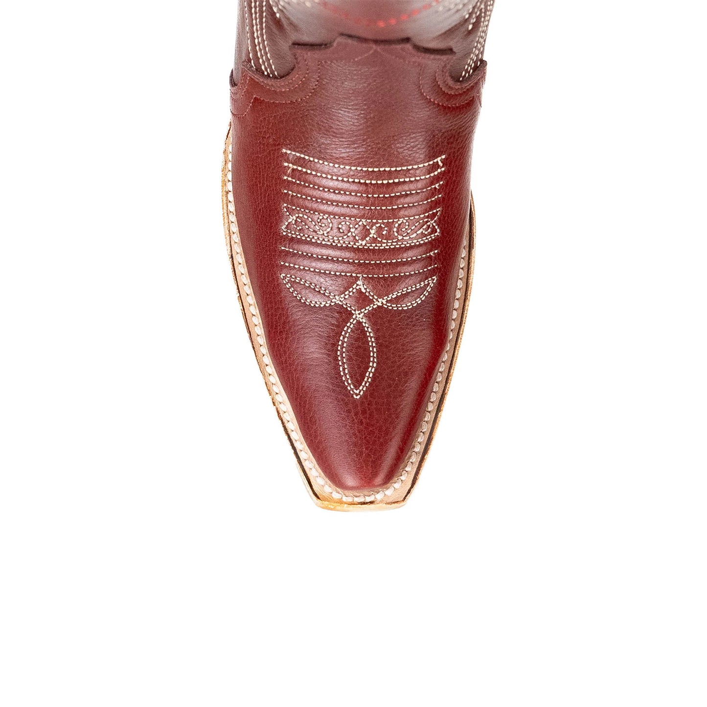 Wine Red Snip-Toe Half-Zip Double Embroidery Knee High Cowgirl Boots