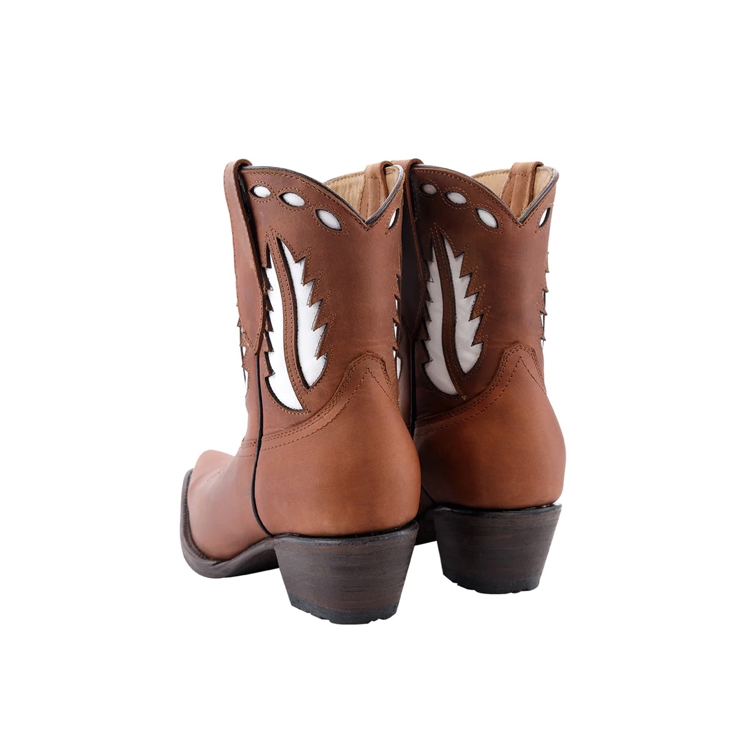 Brown Snip-Toe White Inlay Cowgirl Ankle Boots