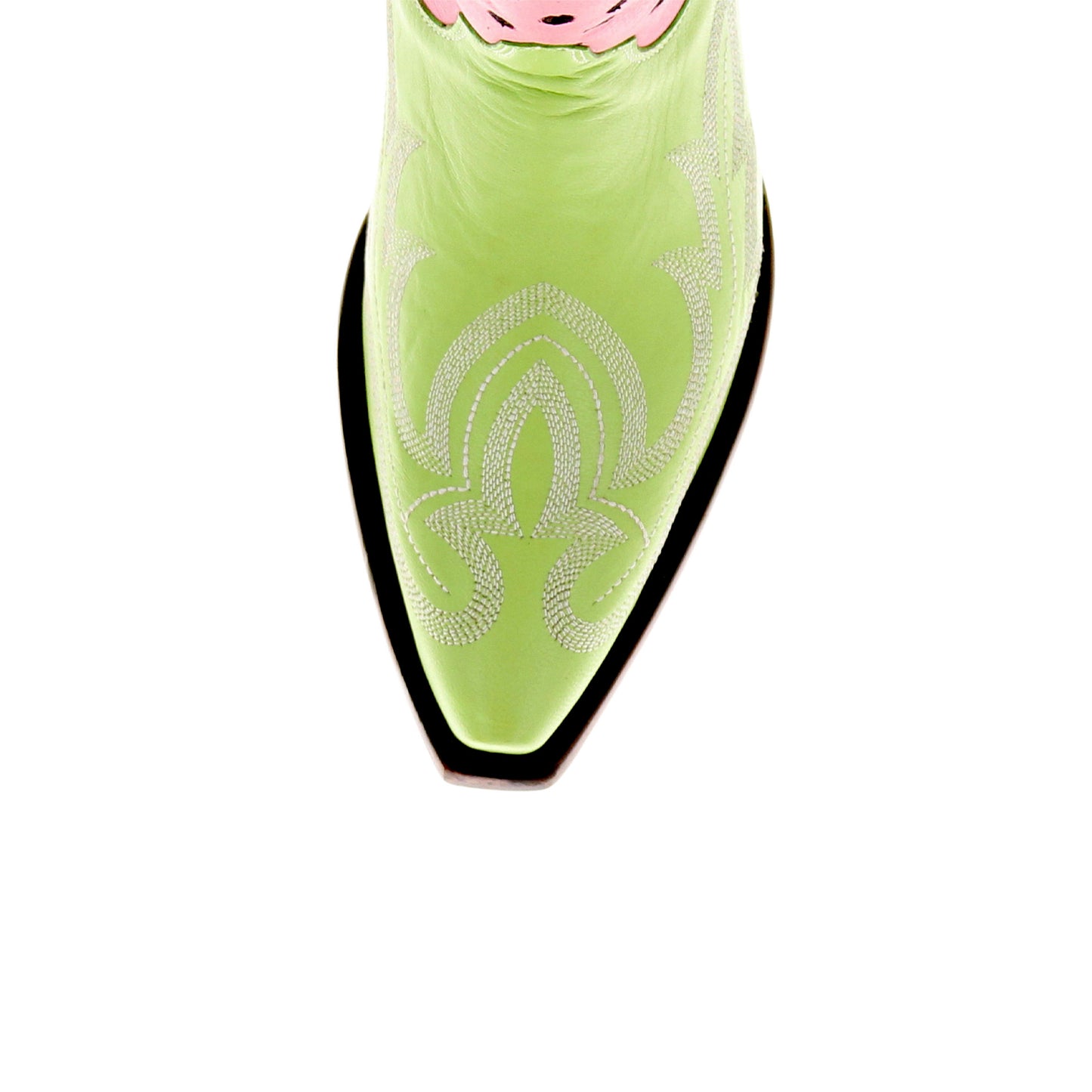 Contrast Pink And Green Snip-Toe Embroidery Watermelon Detail Mid Calf Cowgirl Boots